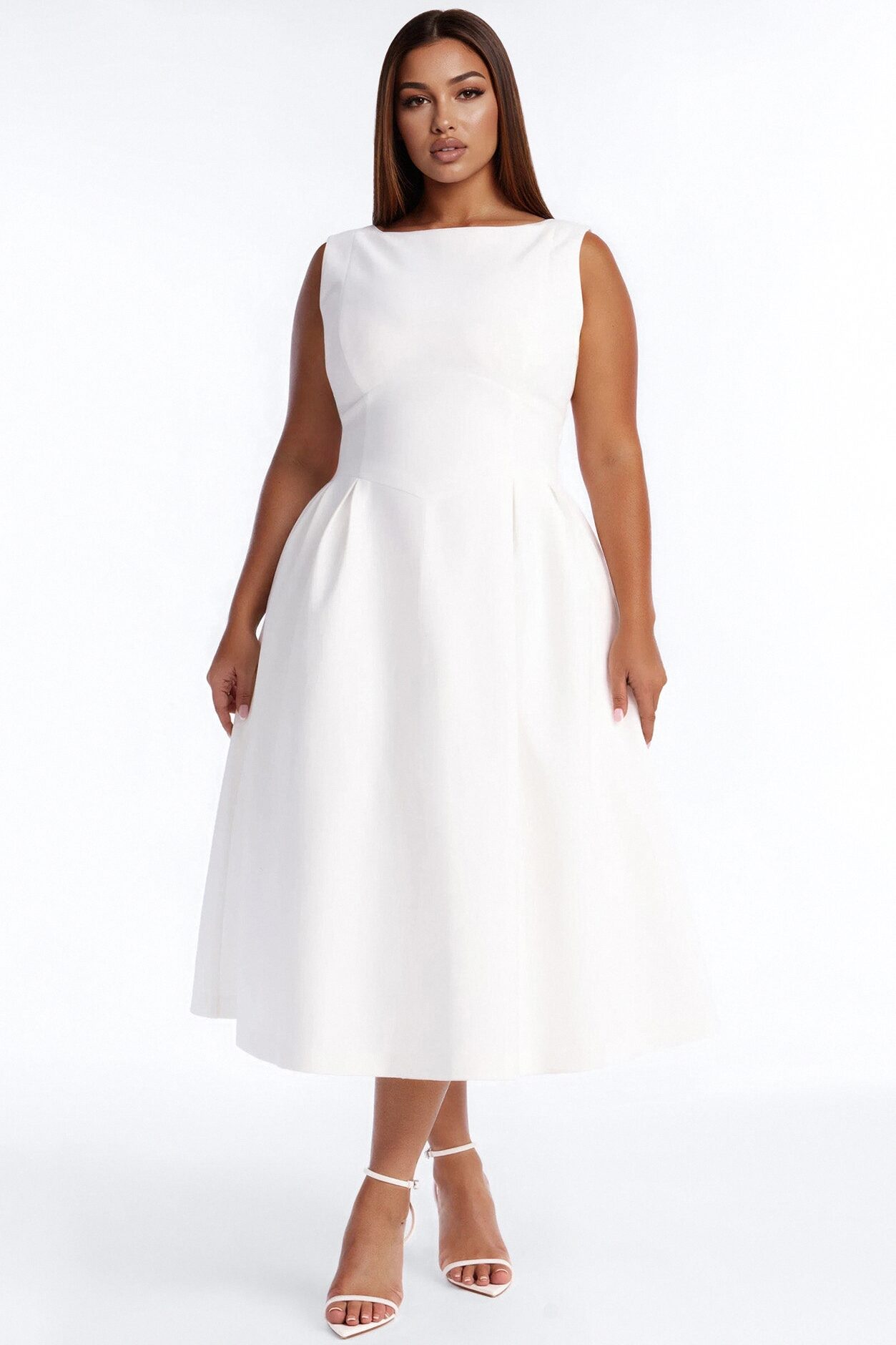 Anika Pleated Midi Dress - White