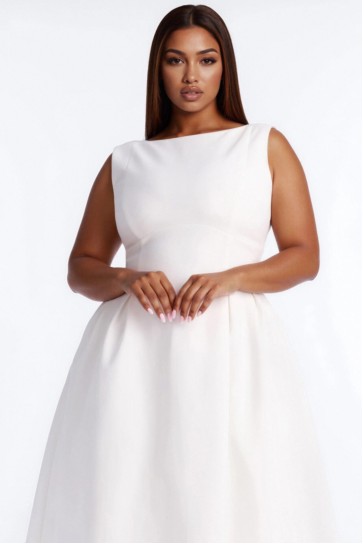 Anika Pleated Midi Dress - White