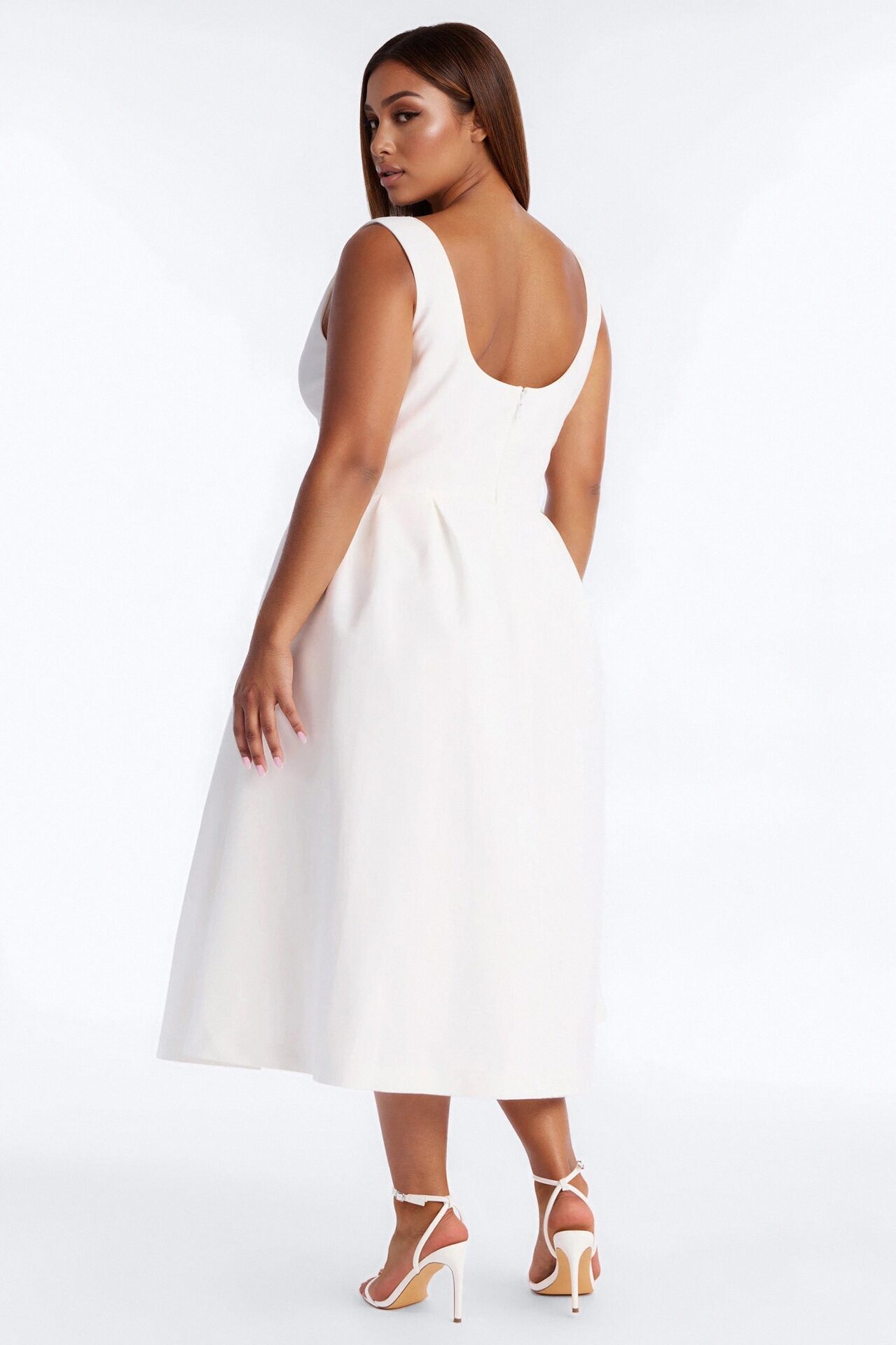 Anika Pleated Midi Dress - White
