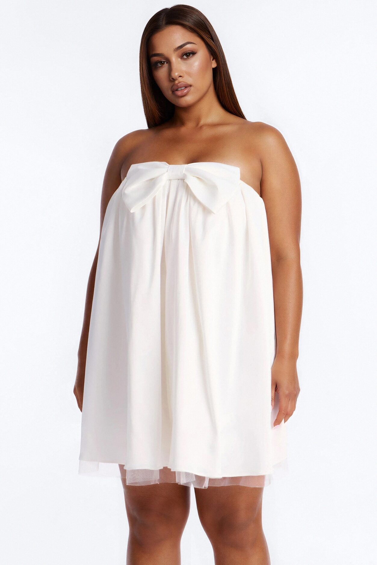 Charli Strapless Satin Mini Dress - White