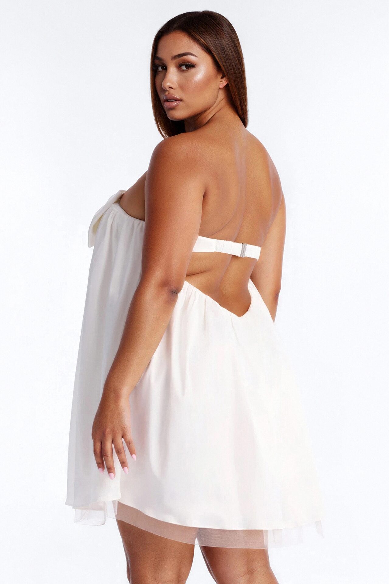 Charli Strapless Satin Mini Dress - White