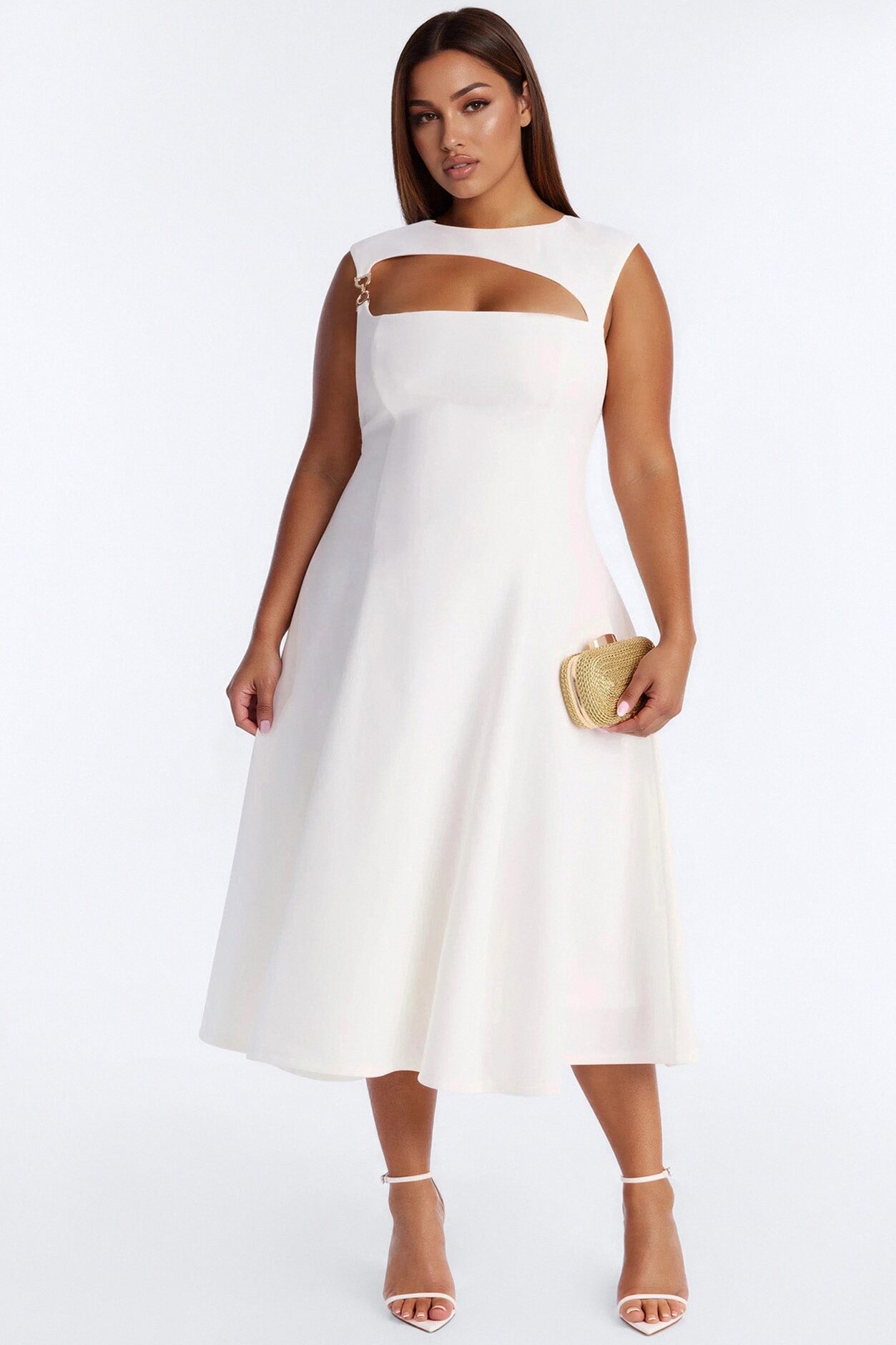 Mallie A Line Midi Dress - White