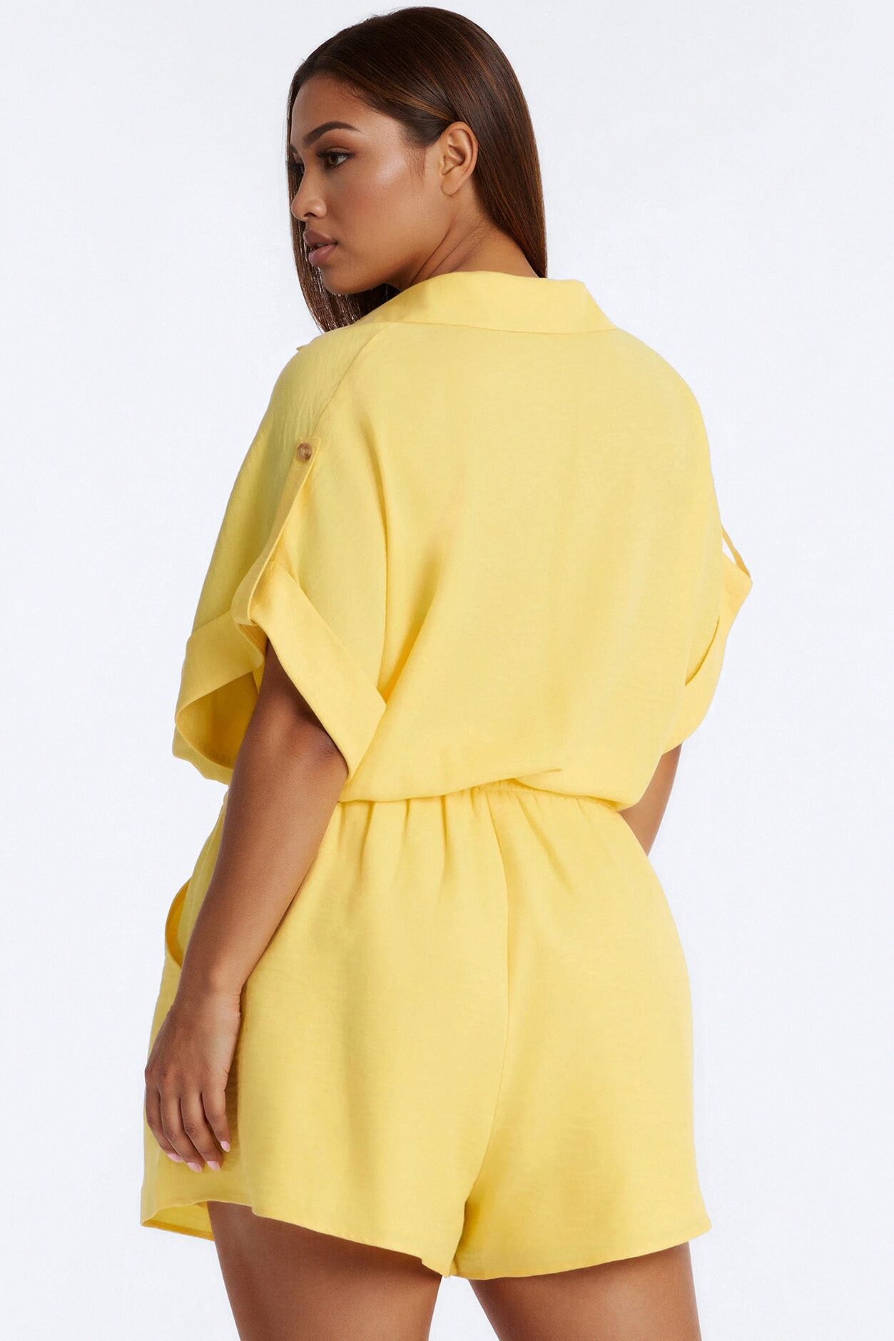 Lilah Collar Short Sleeve Romper - Yellow