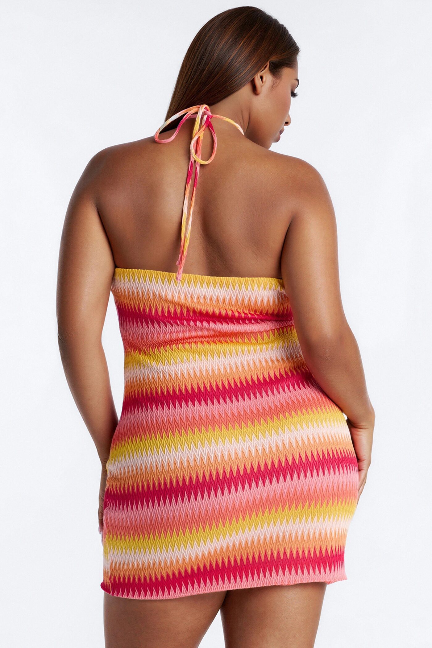 Off The Grid Chevron Crochet Mini Dress - Pink/combo