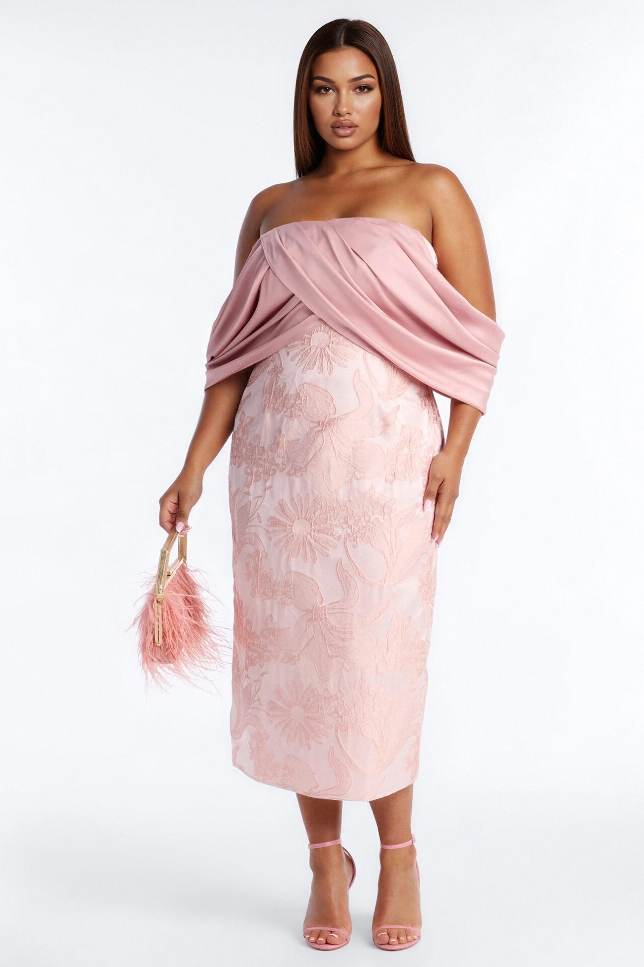 Francesca Draped Jacquard Midi Dress - Pink