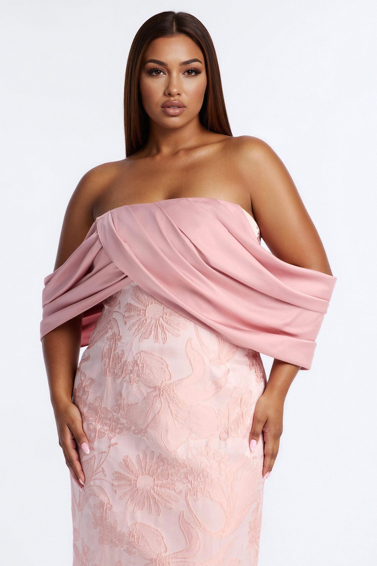 Francesca Draped Jacquard Midi Dress - Pink