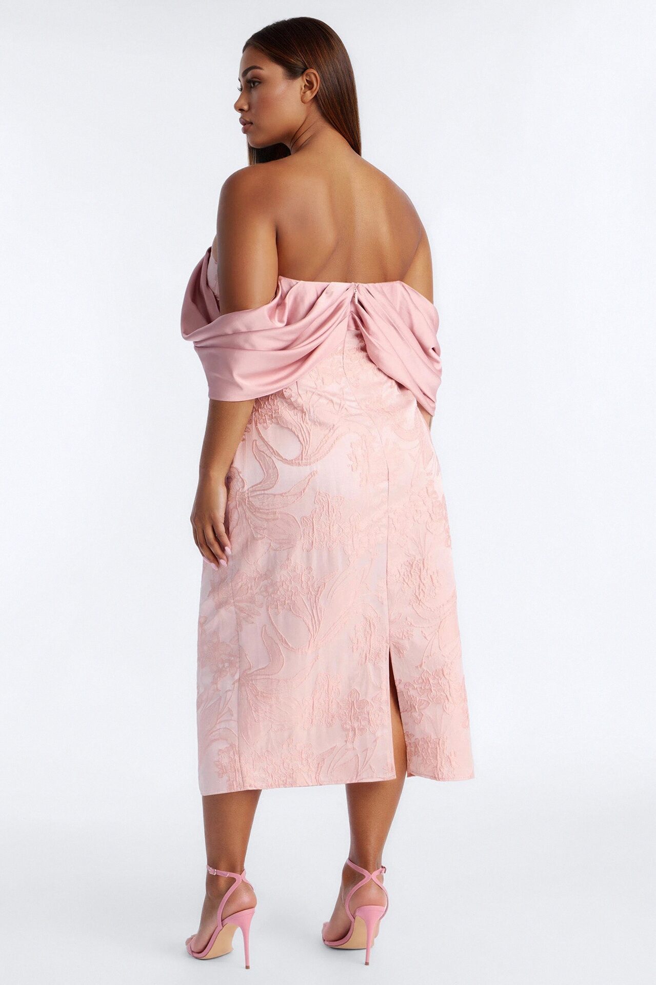 Francesca Draped Jacquard Midi Dress - Pink