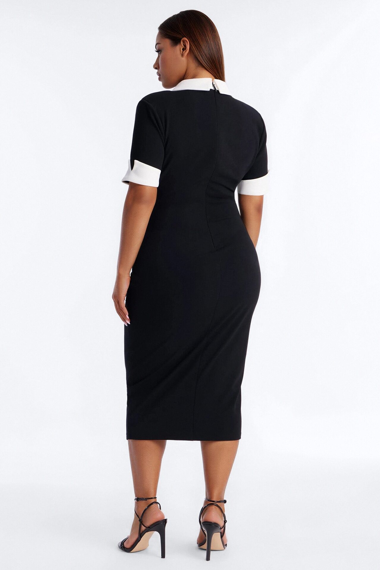 Lilliana Collared Short Sleeve Midi Dress - Black/White