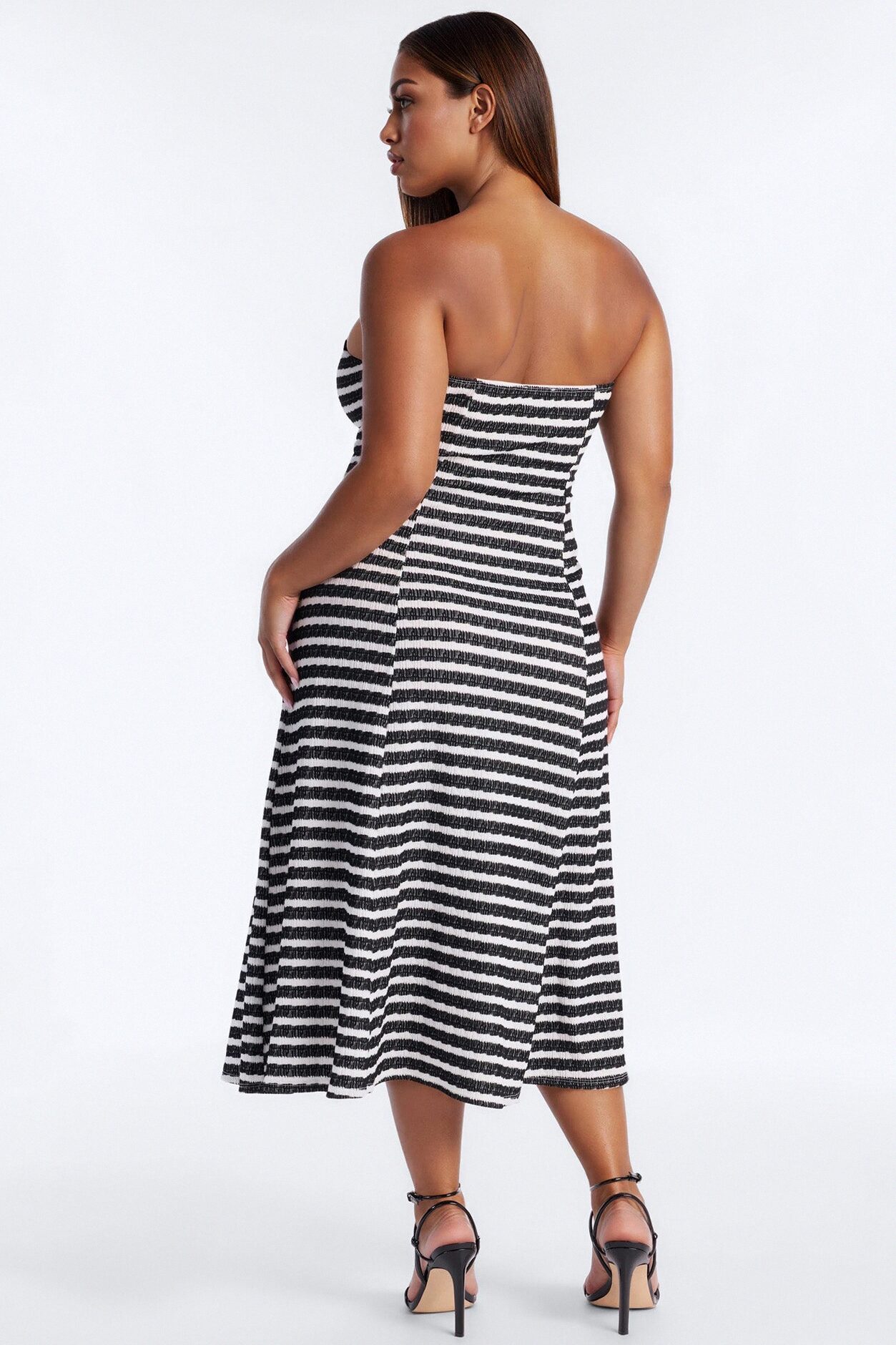 Celia Striped Textured Midi Dress - Black/White