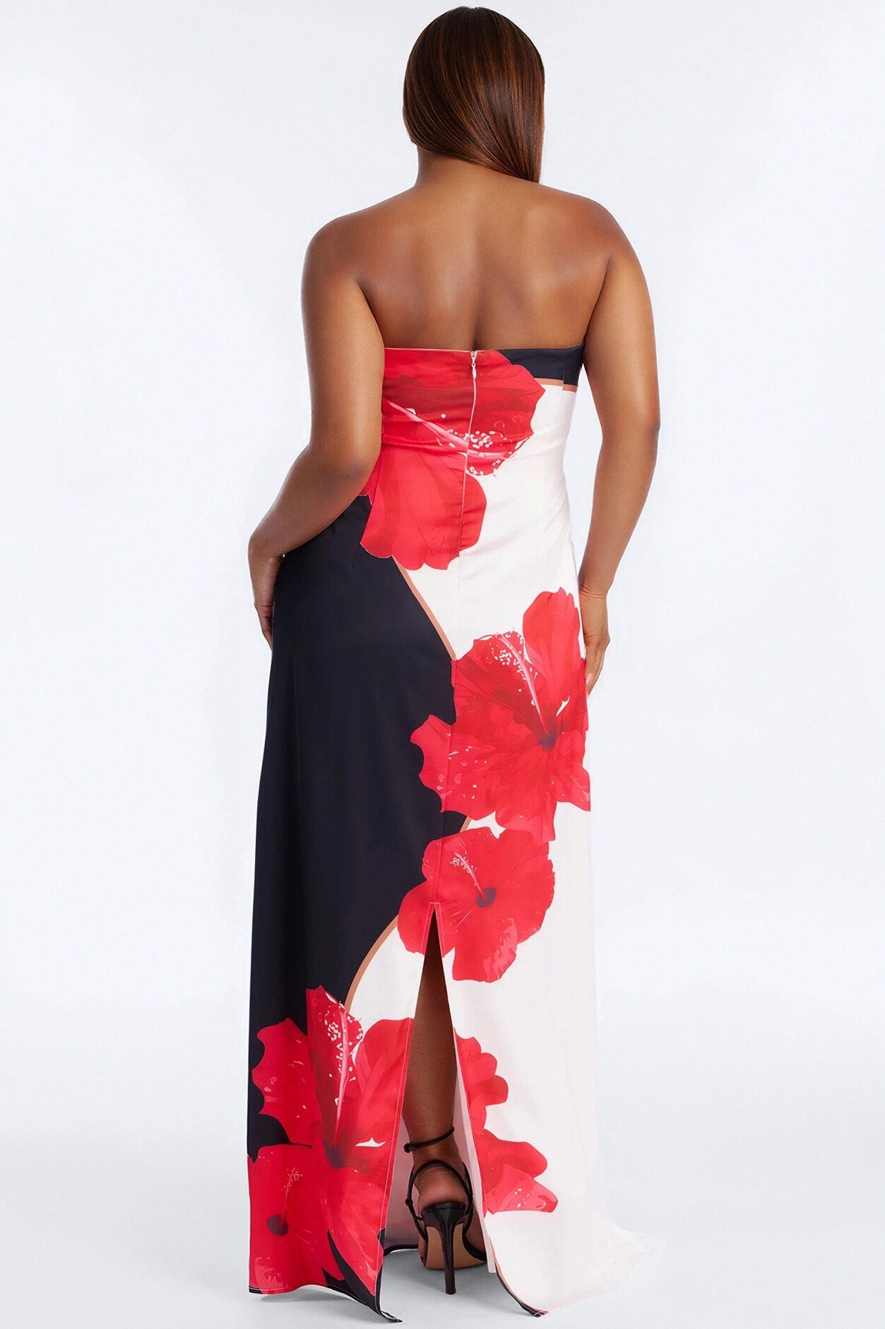 Kianna Strapless Satin Maxi Dress - Red/combo