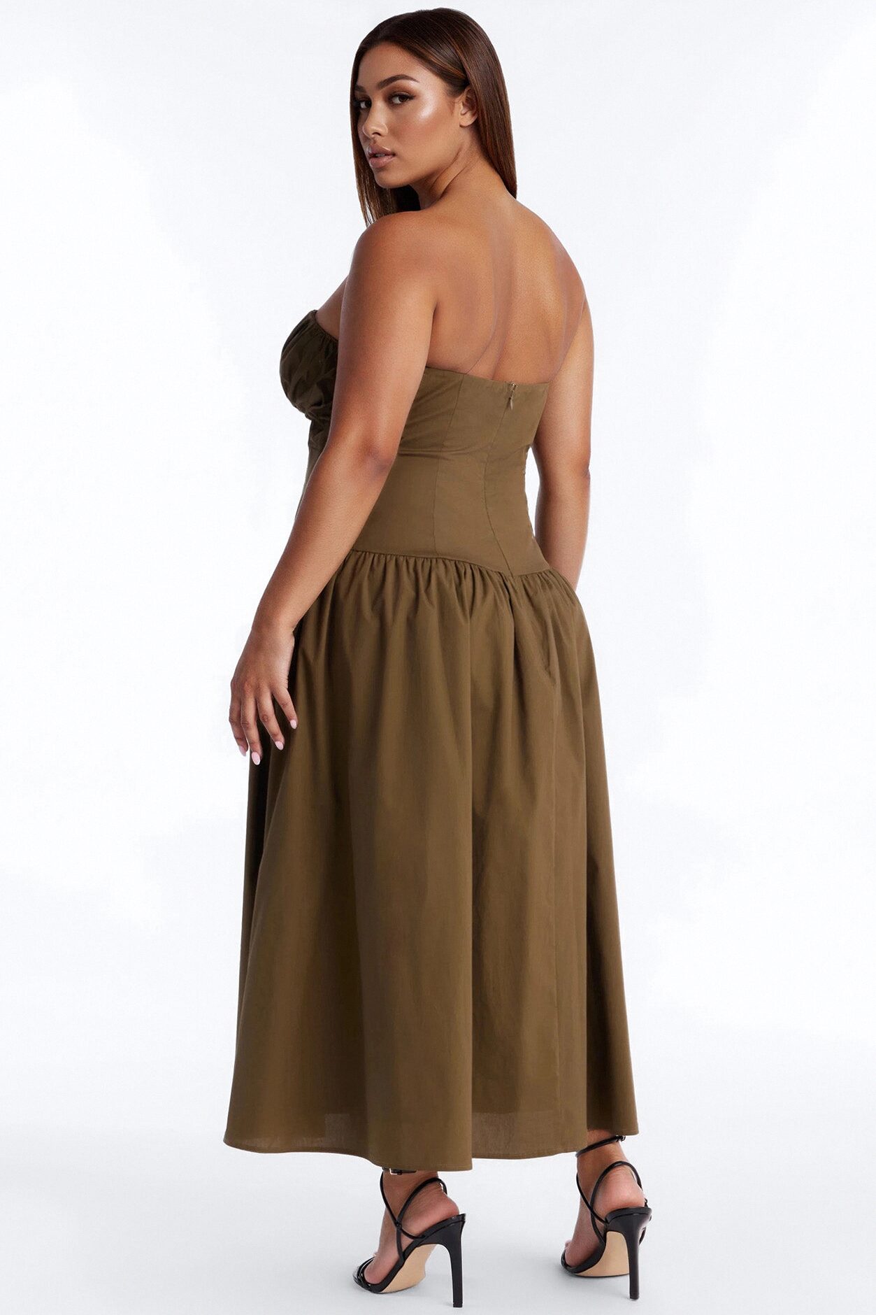 Jana Strapless Pleated Midi Dress - Olive