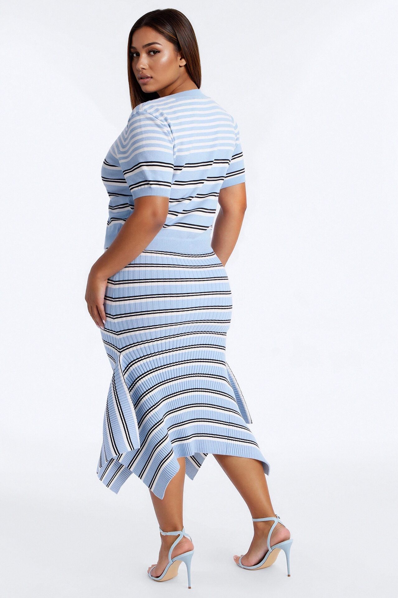 Rare Catch Ribbed Striped Midi Dress Set - Blue/combo