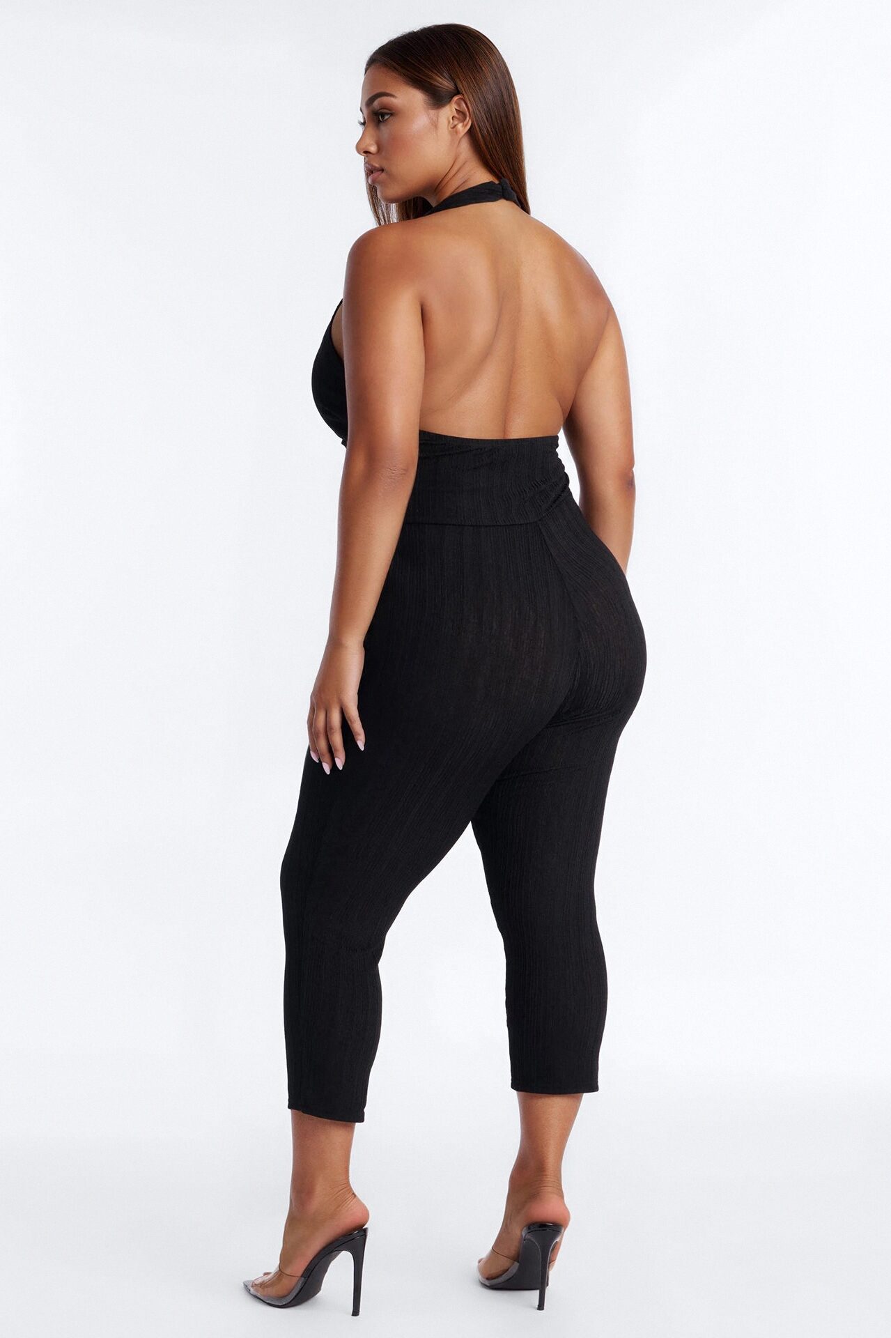 Emme Waist Tie Capri Catsuit - Black