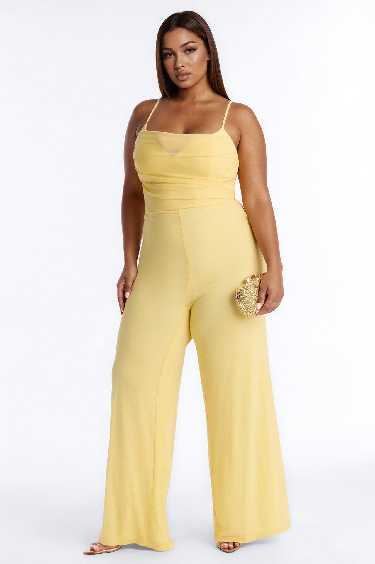 Maria Mesh Wide Leg Jumpsuit - Yellow