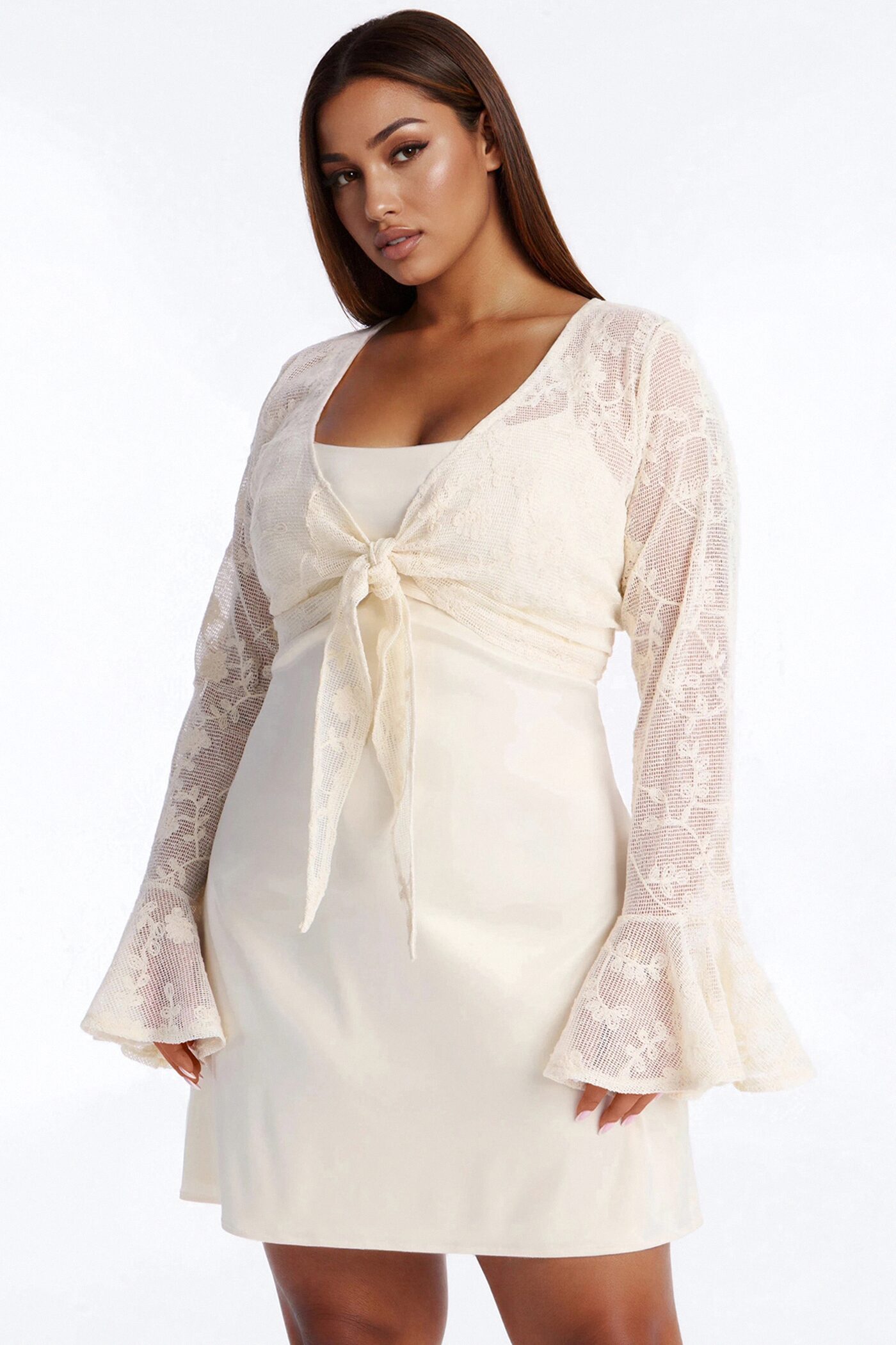 Wren Lace Mini Dress Set - Cream