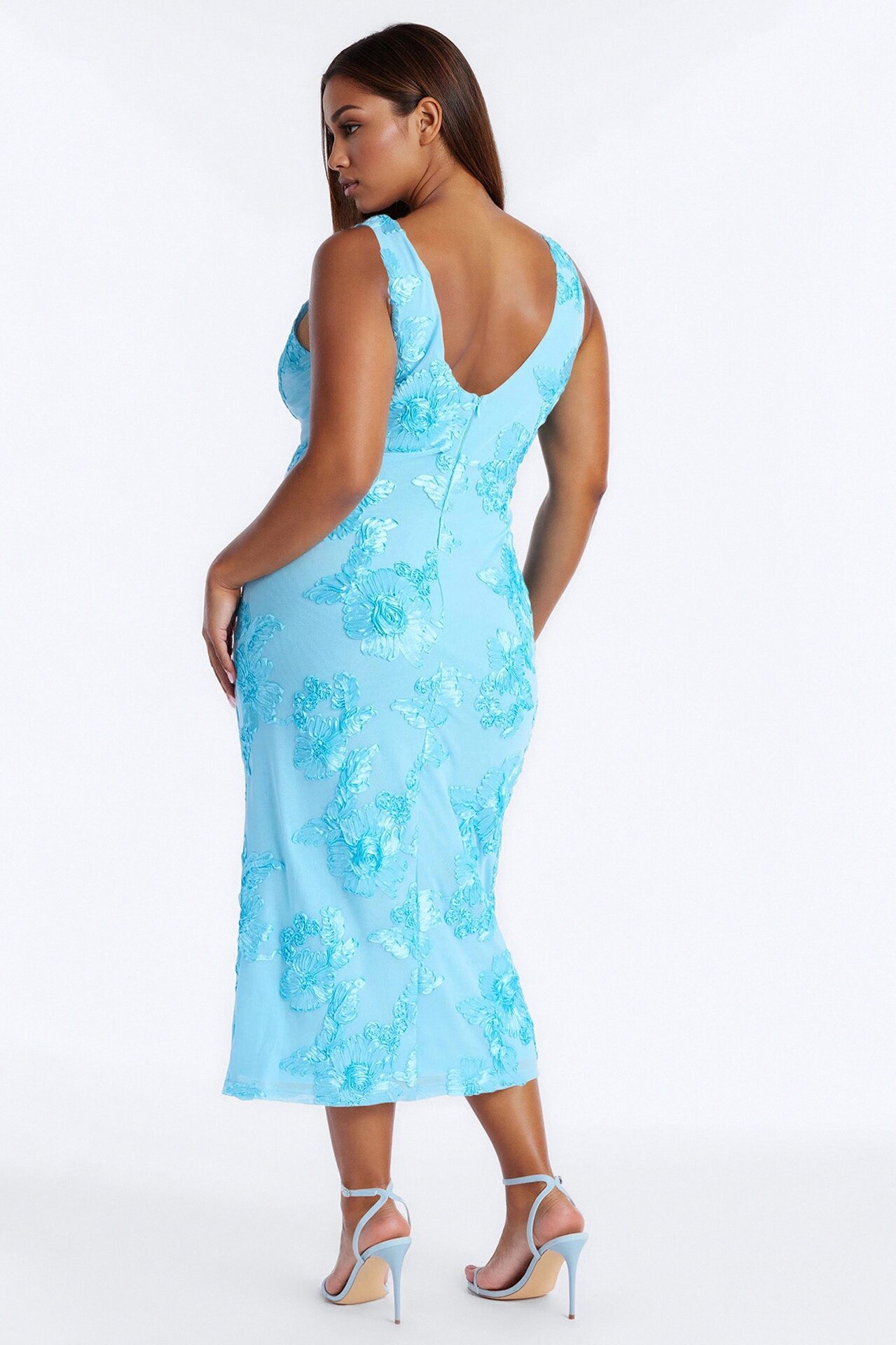 Jamie Embroidered Mesh Midi Dress - Blue