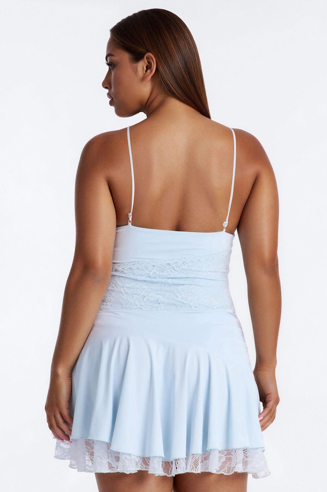 Lindsey Lace Trim Mini Dress - Light Blue