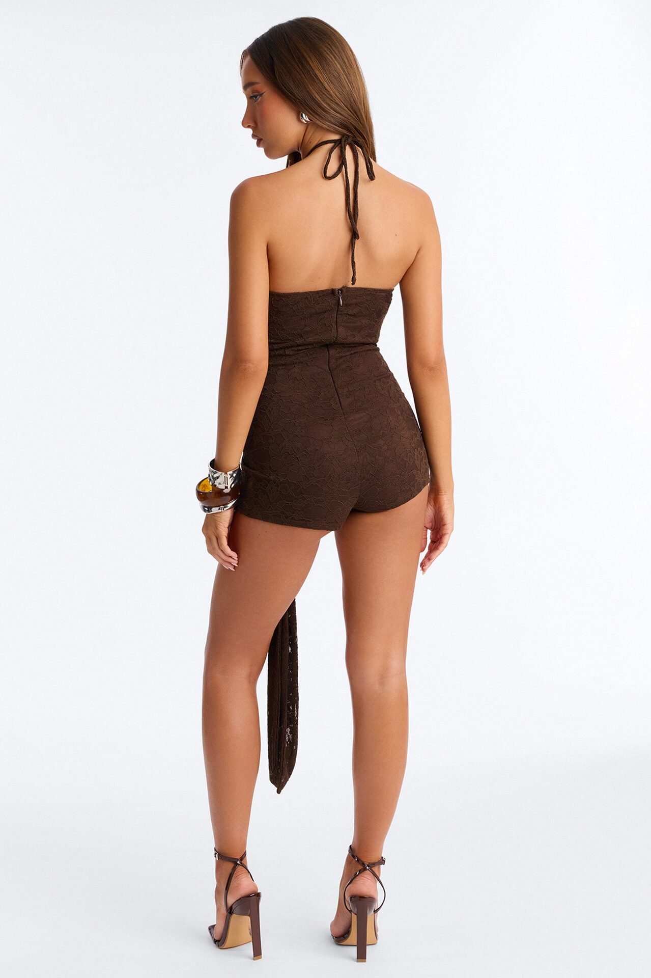 Isla High Neck Micro Romper - Chocolate