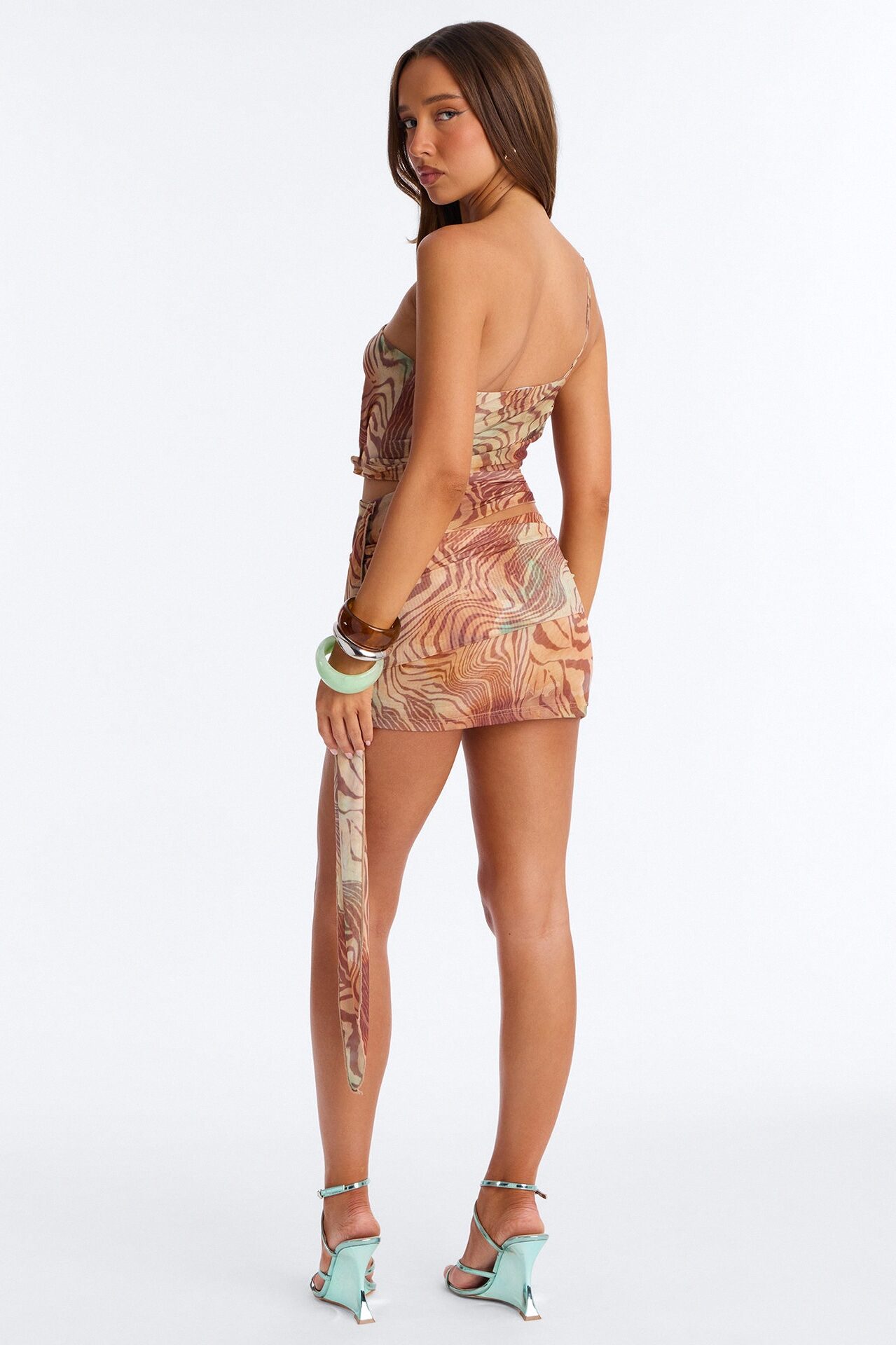 Horizon Zebra Mesh Mini Skirt Set - Brown Combo