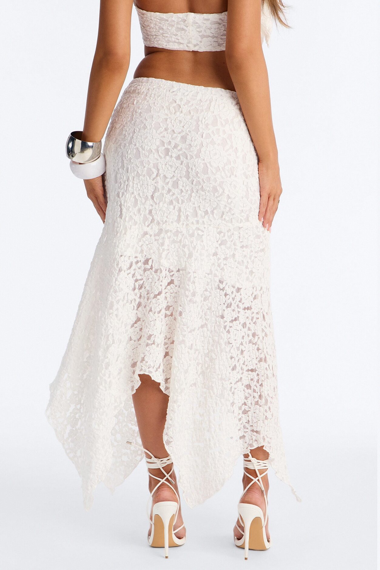 Summer Romance Asymmetrical Lace Maxi Skirt - Ivory
