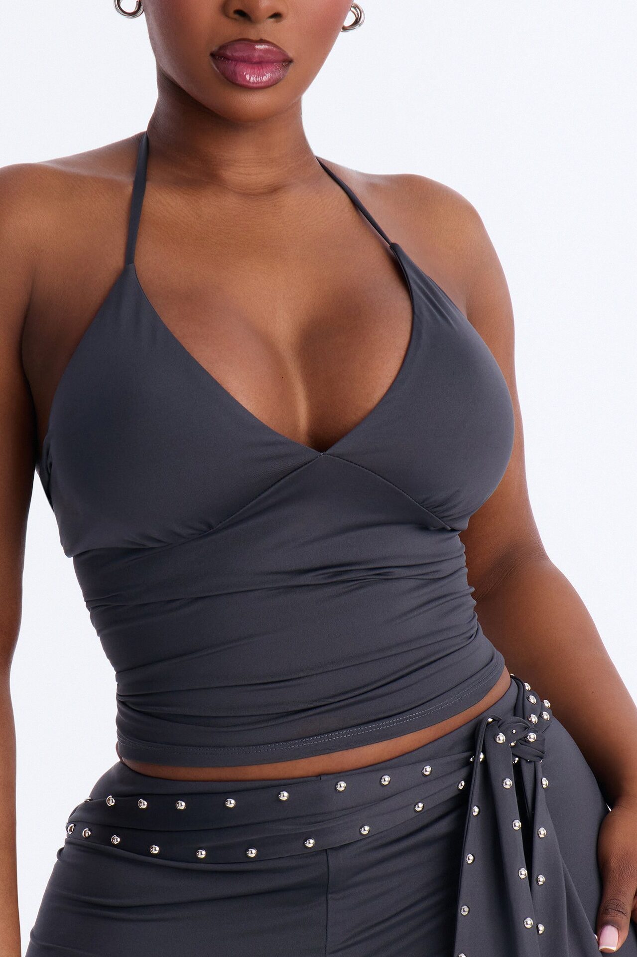 Belted Babe Micro Short Halter Set - Charcoal