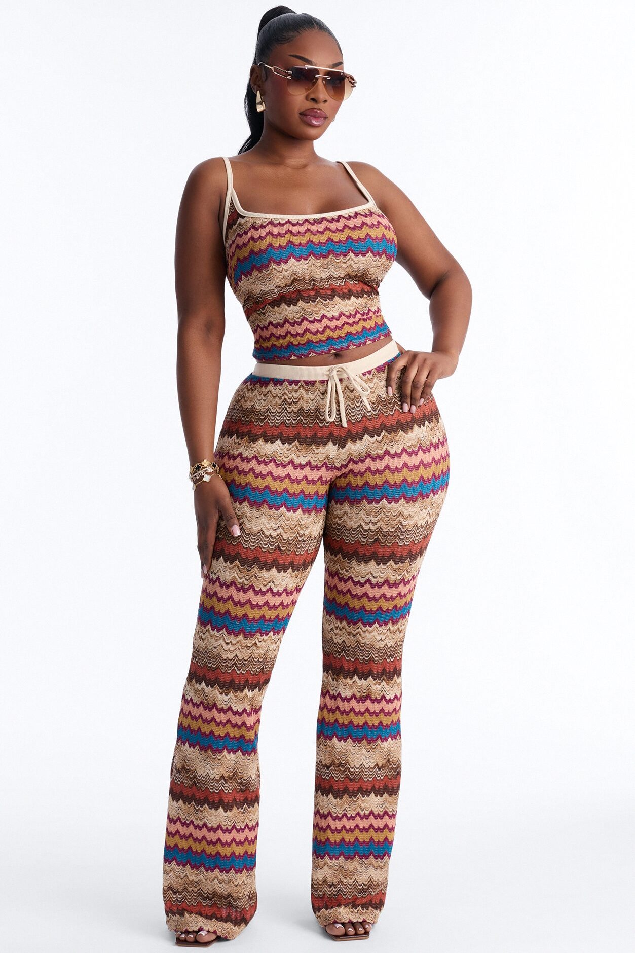 Jessi Chevron Pant Set - Rust/combo