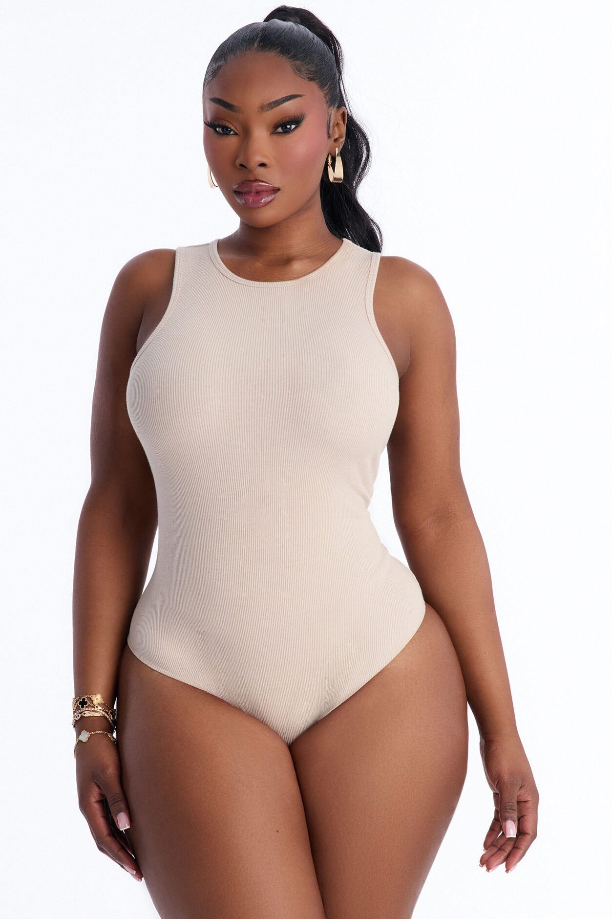 Model Attitude Racerback Bodysuit - Stone