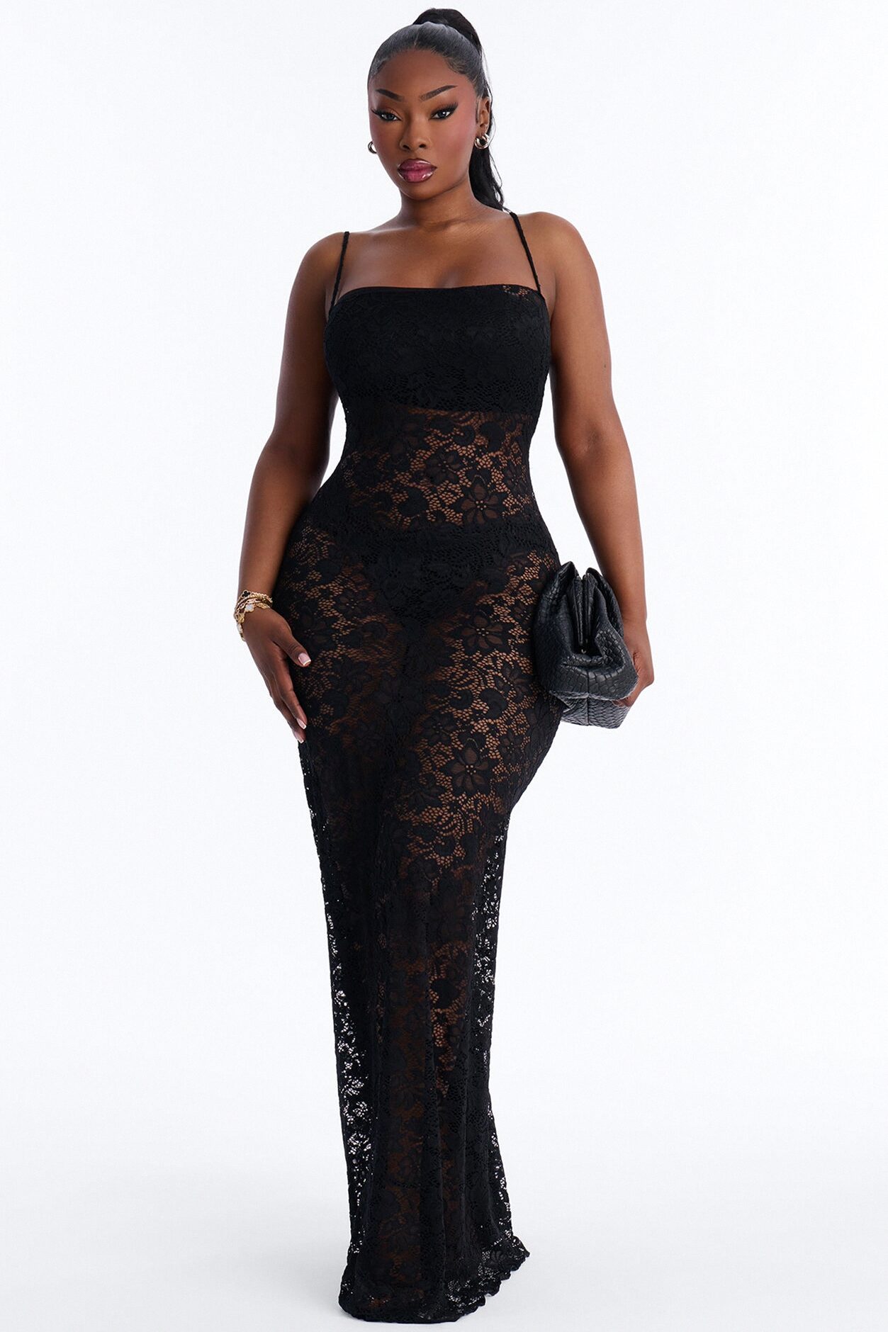 Jaylin Sheer Lace Maxi Dress - Black