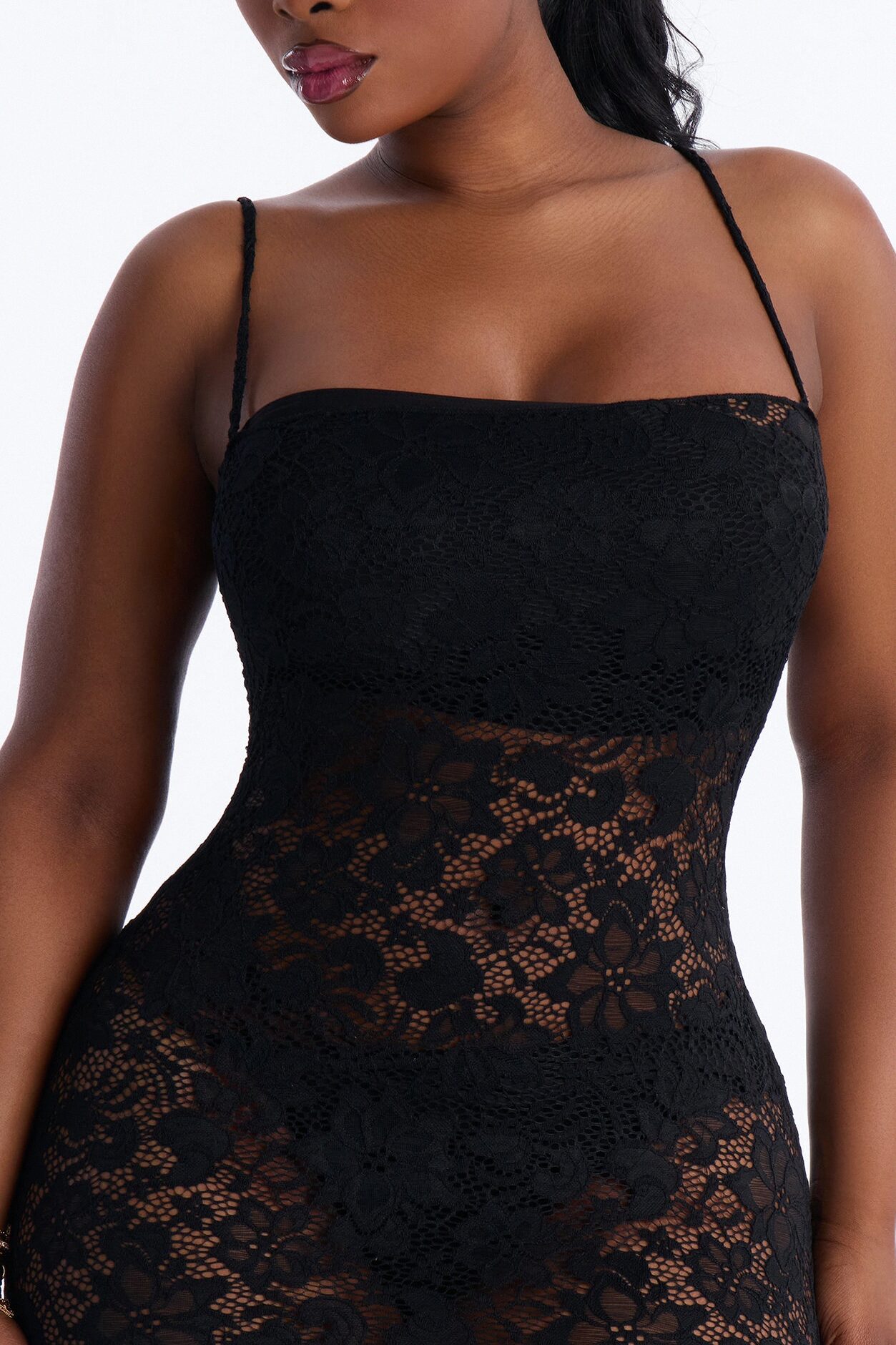 Jaylin Sheer Lace Maxi Dress - Black