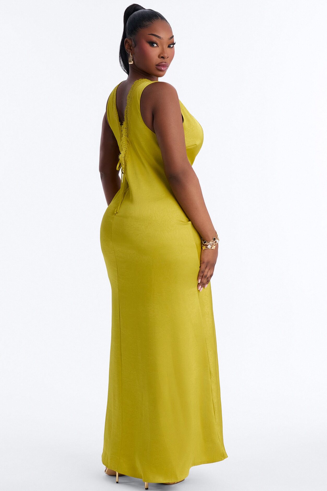 Willow Lace Satin Maxi Dress - Chartreuse