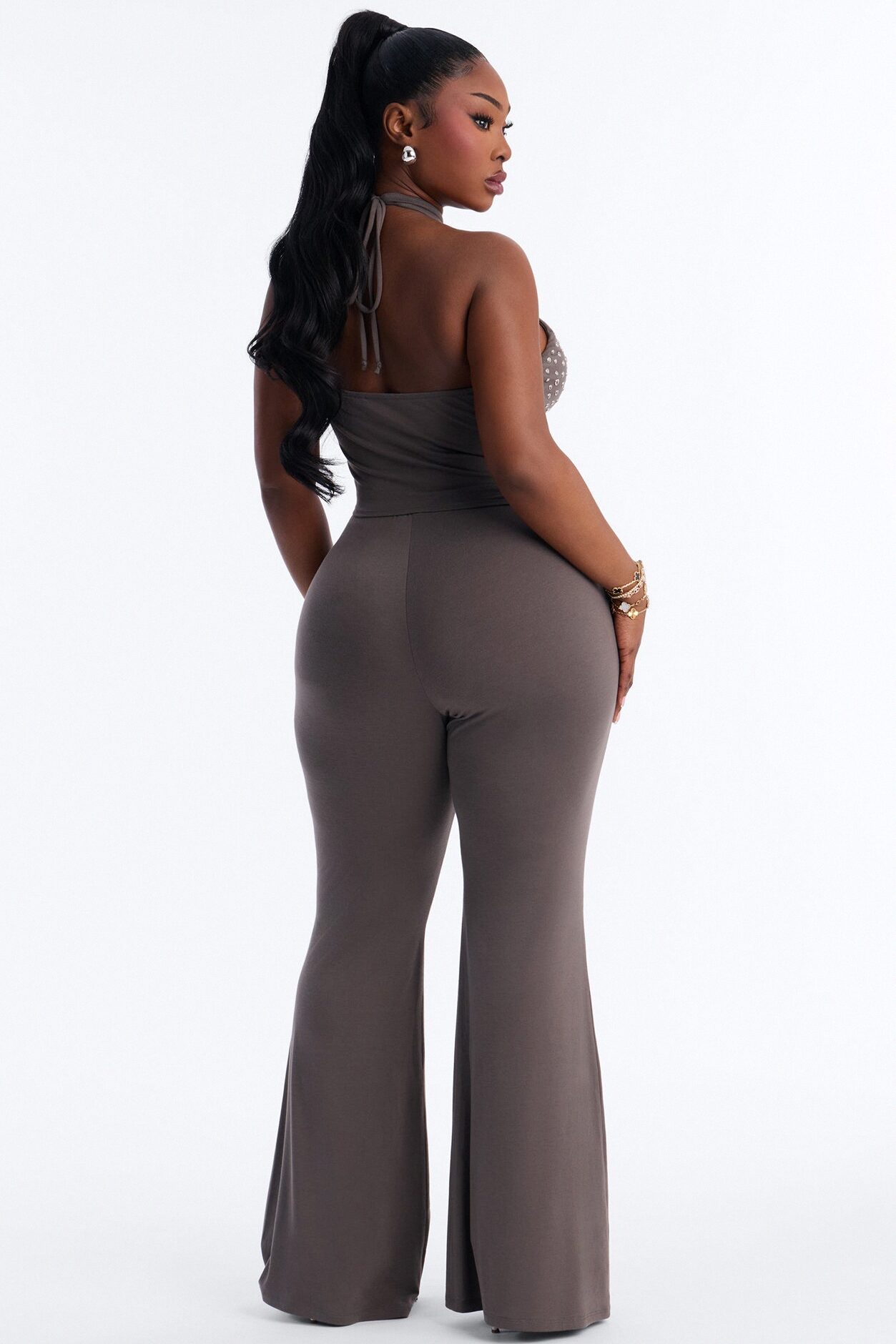 Better Than Your Ex Studded Flare Pant Set - Grey