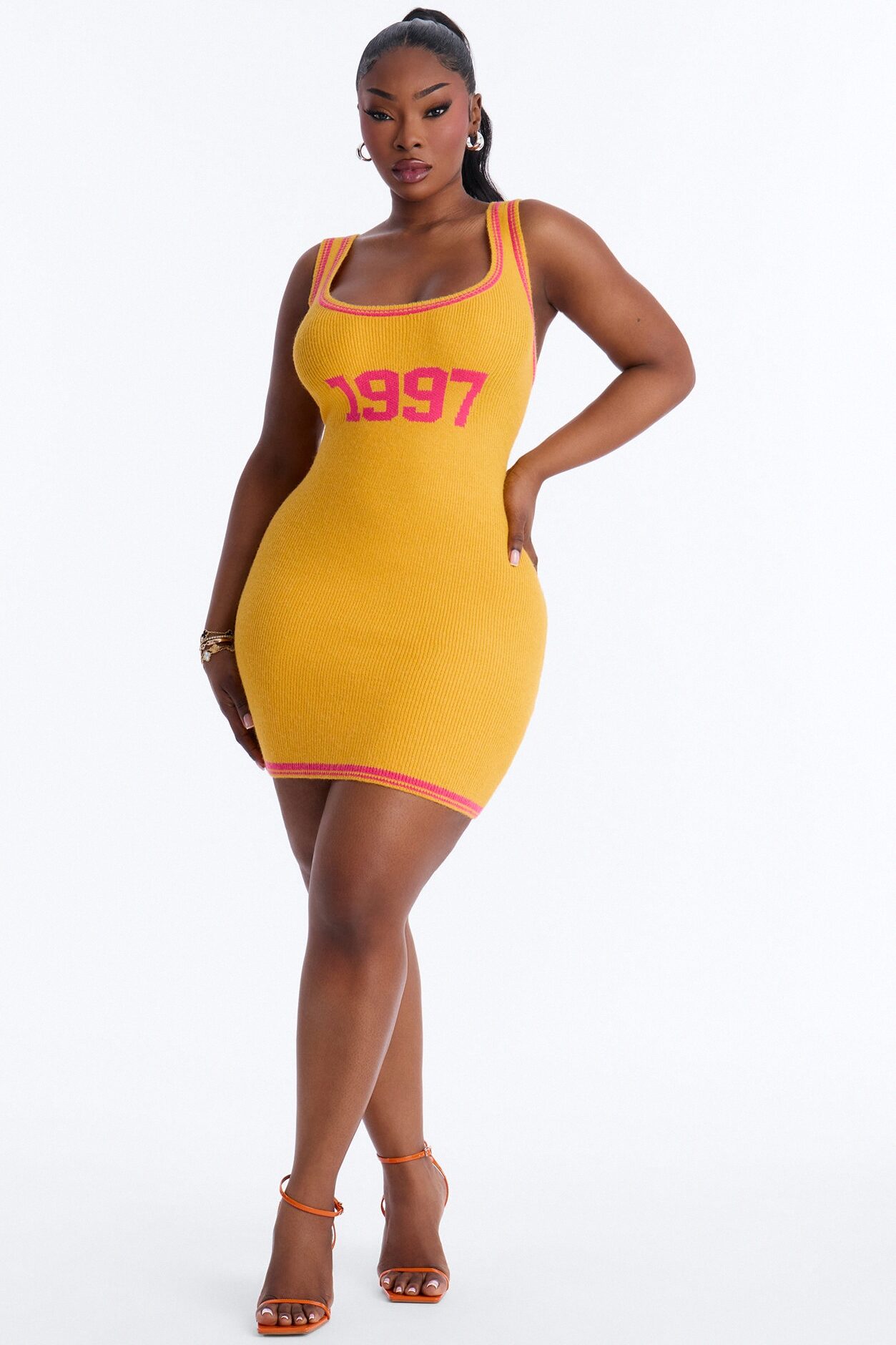 Made In The 90s Sleeveless Sweater Micro Mini Dress - Orange/combo