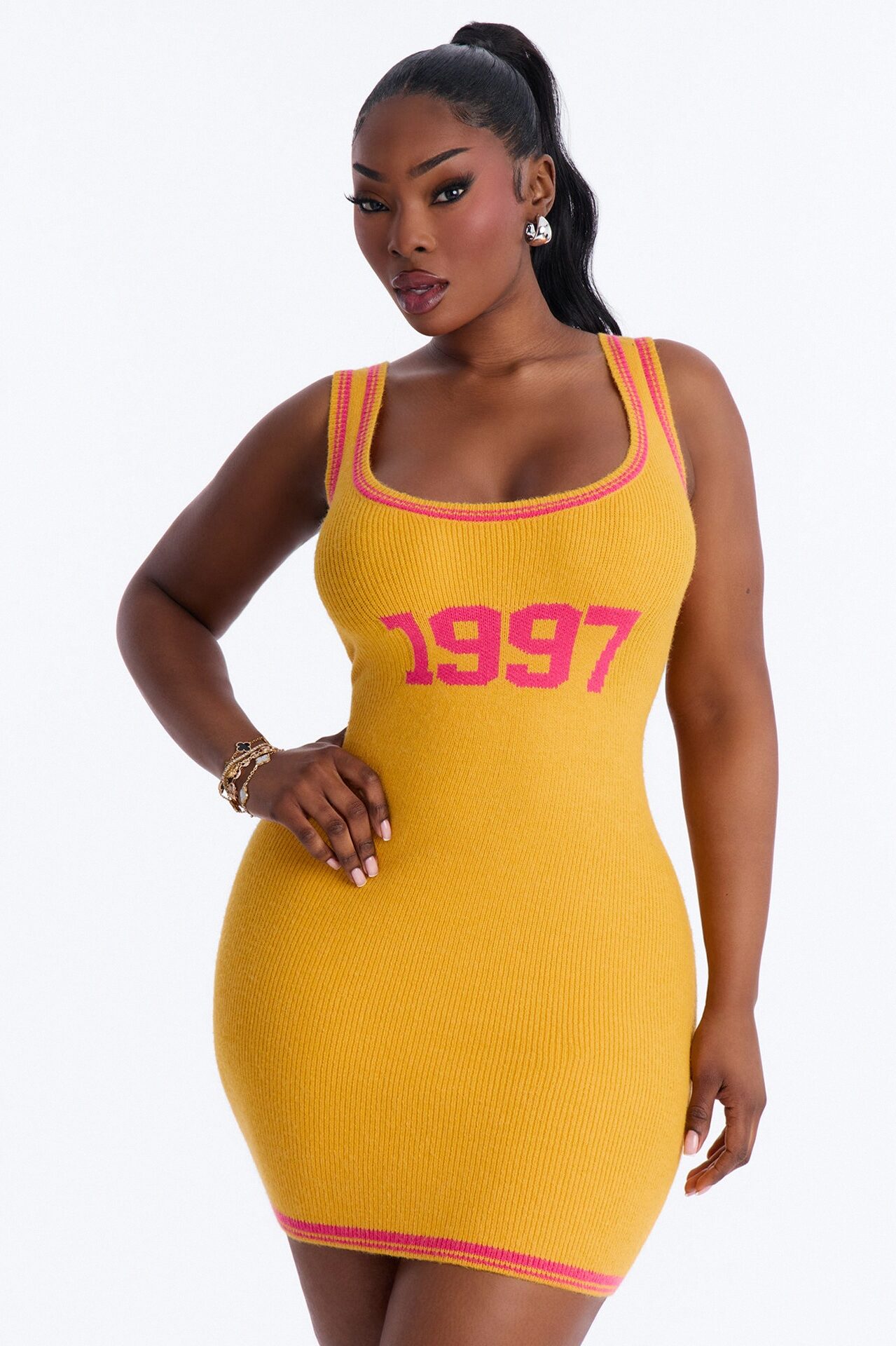 Made In The 90s Sleeveless Sweater Micro Mini Dress - Orange/combo