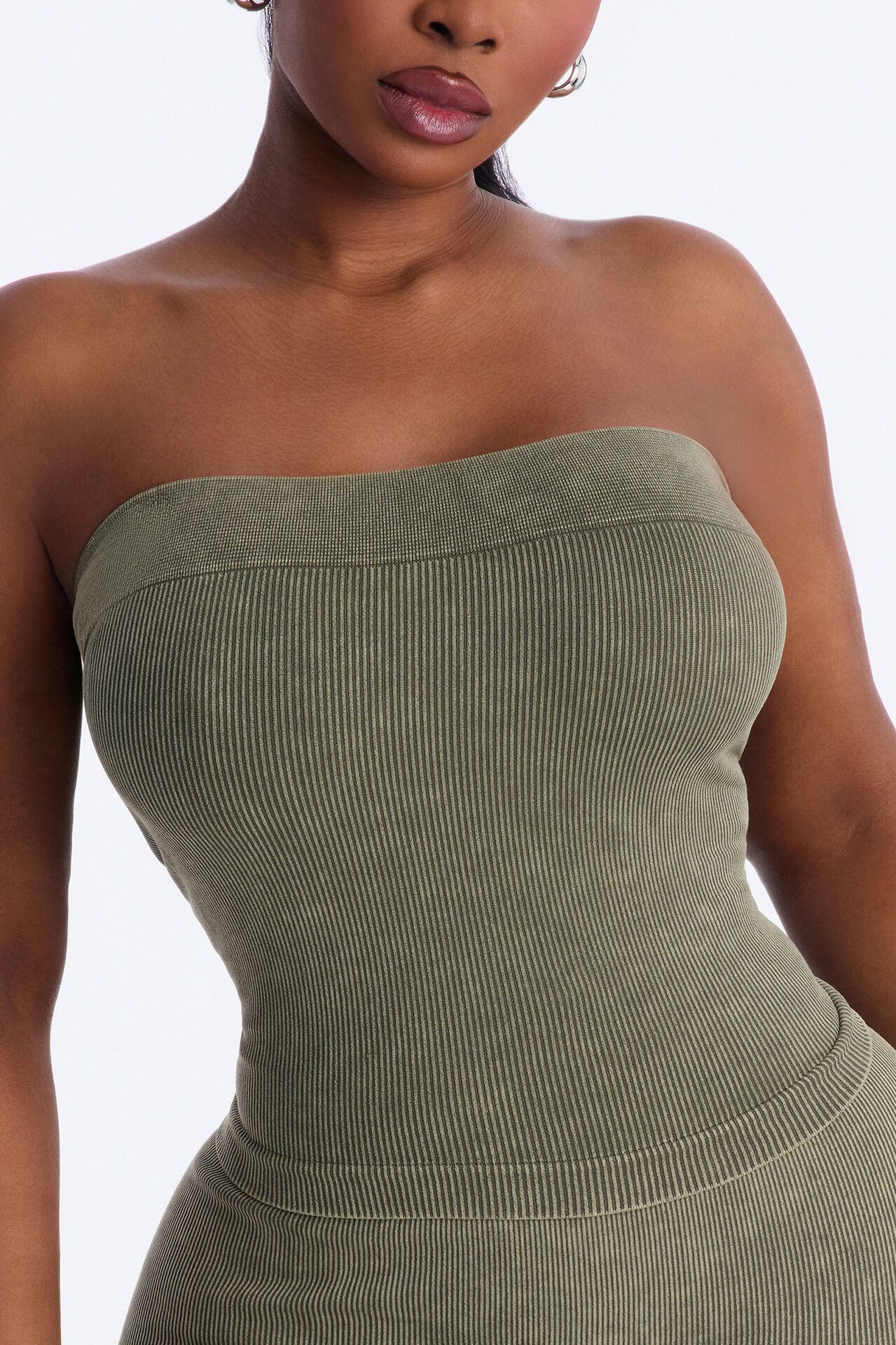 Off Duty Mineral Washed Strapless Short Set - Olive