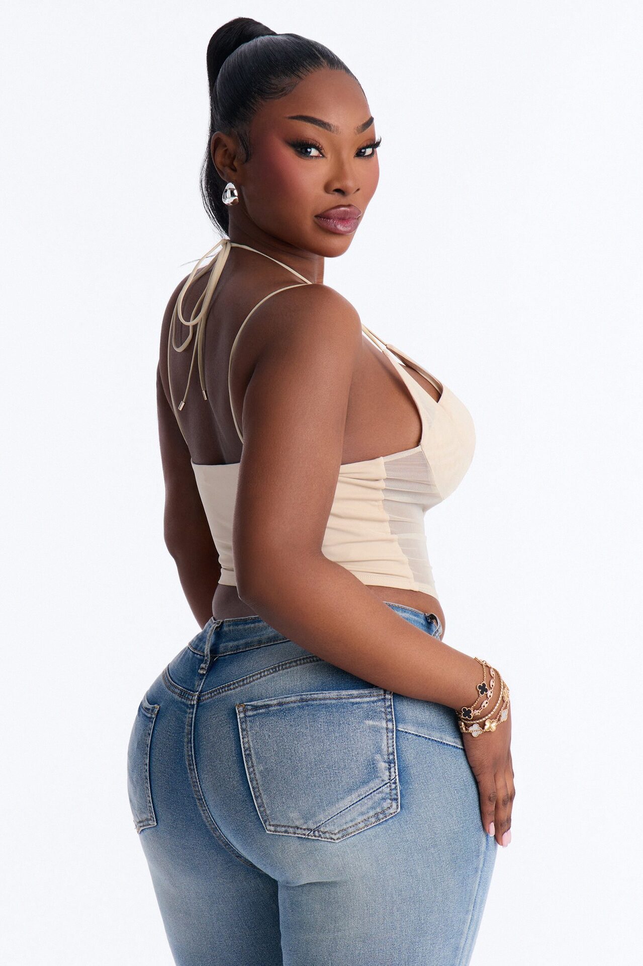 Amaya Mech Cut Out Corset Top - Stone