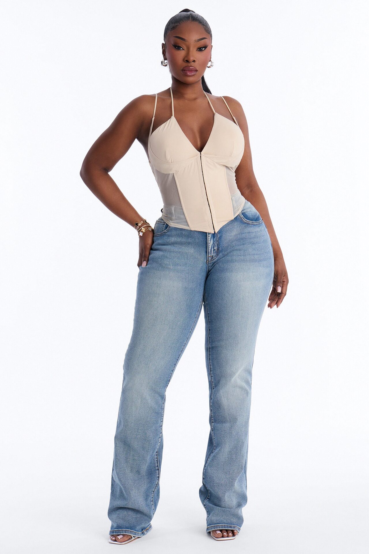 Amaya Mech Cut Out Corset Top - Stone