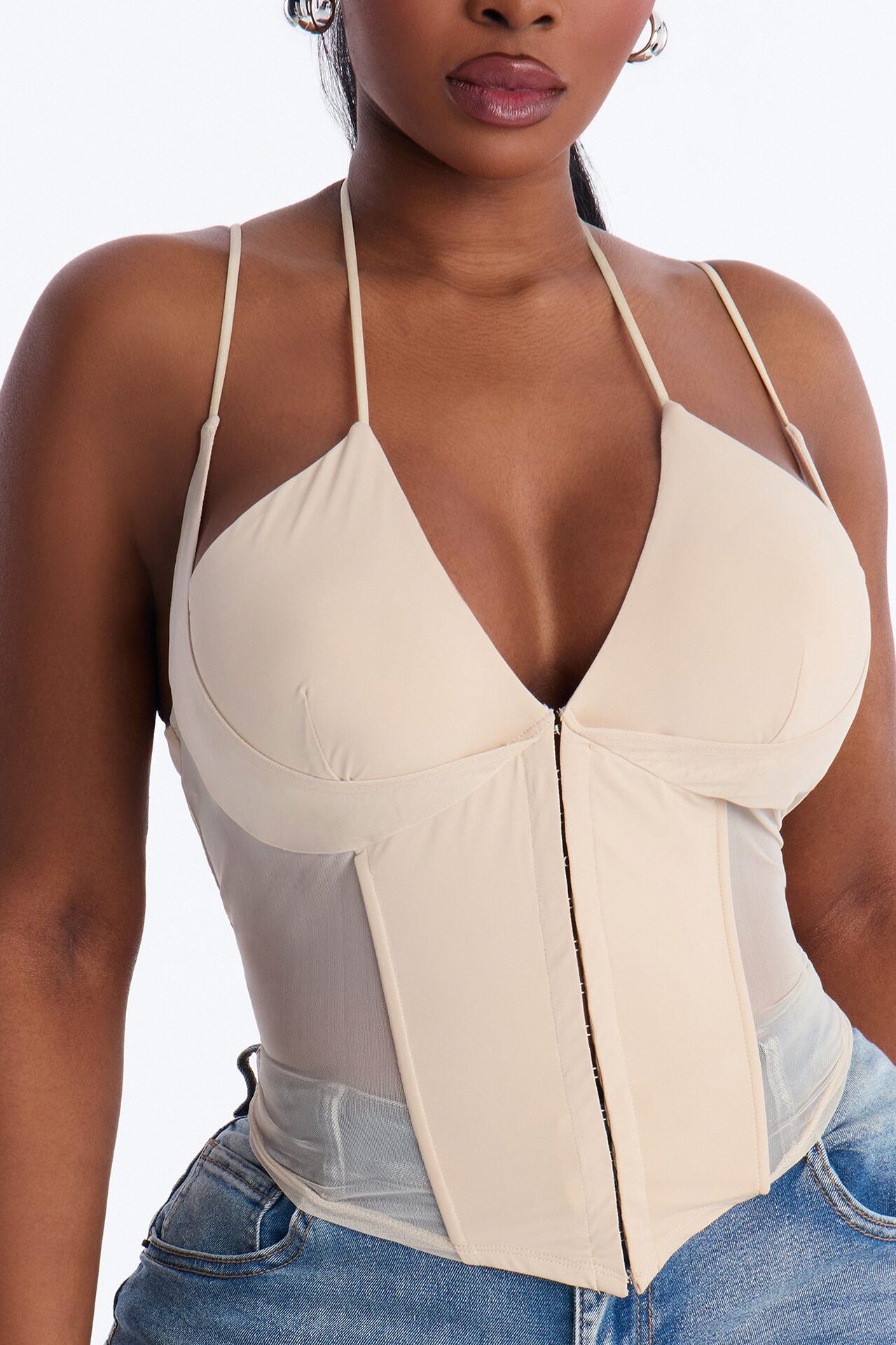 Amaya Mech Cut Out Corset Top - Stone