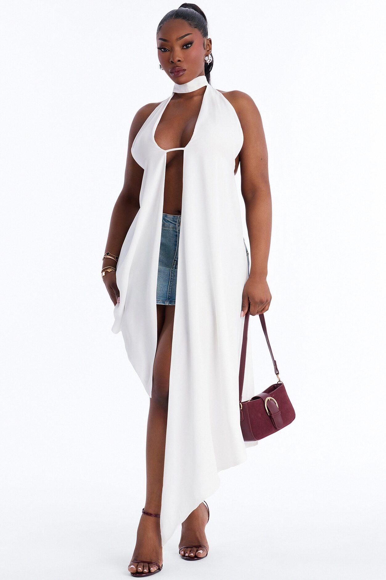 Hearts Over Hustle Draped Chiffon Halter Top - White