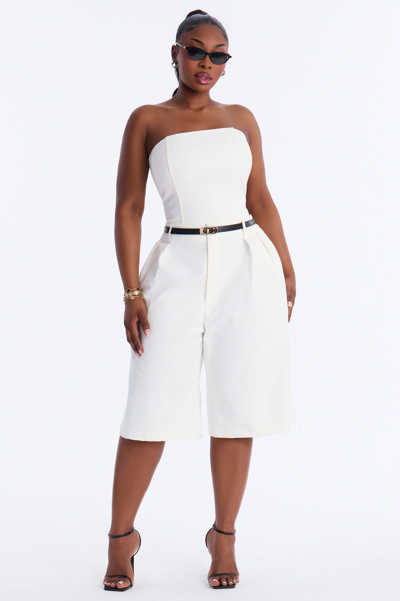 Chic Authority Belted Jort Set - White