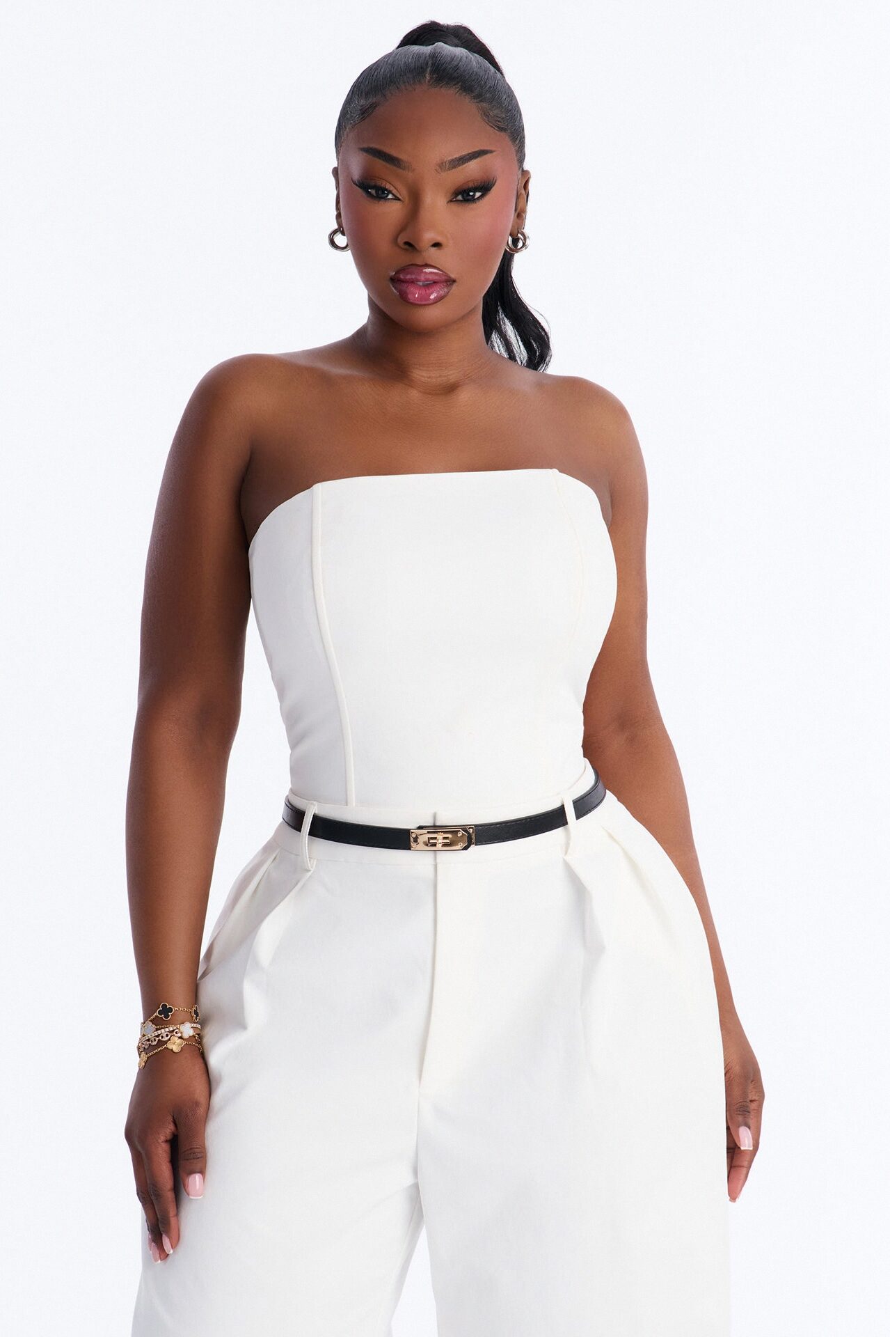 Chic Authority Belted Jort Set - White