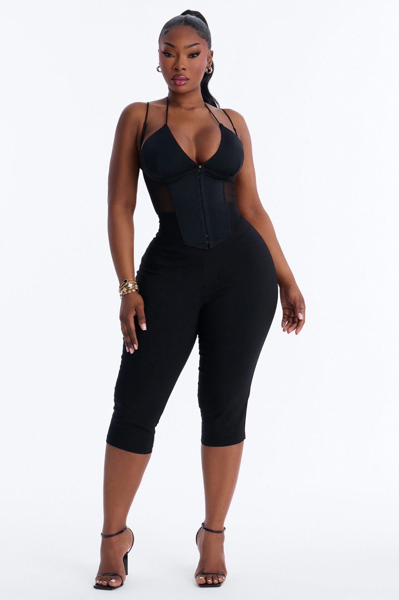 Amaya Mech Cut Out Corset Top - Black