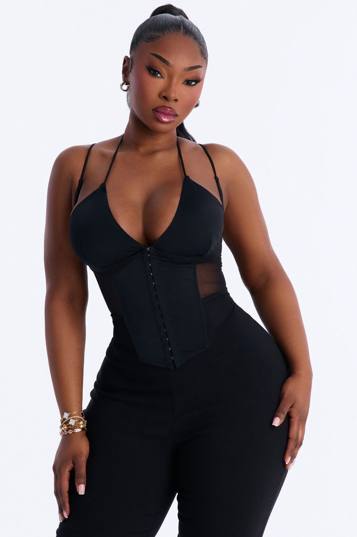 Amaya Mech Cut Out Corset Top - Black