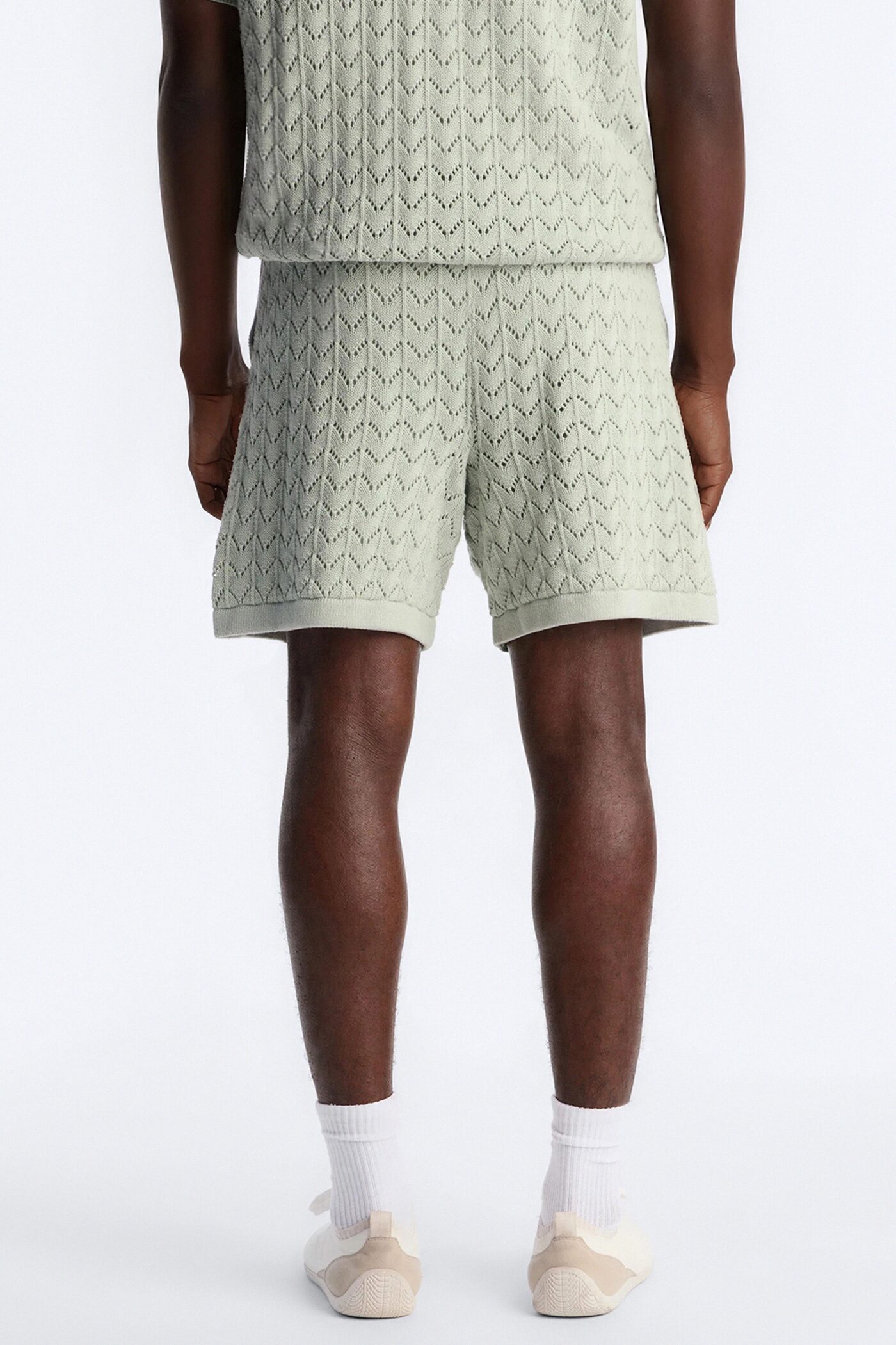 Waterfall Texture Open Knit Shorts - Sage
