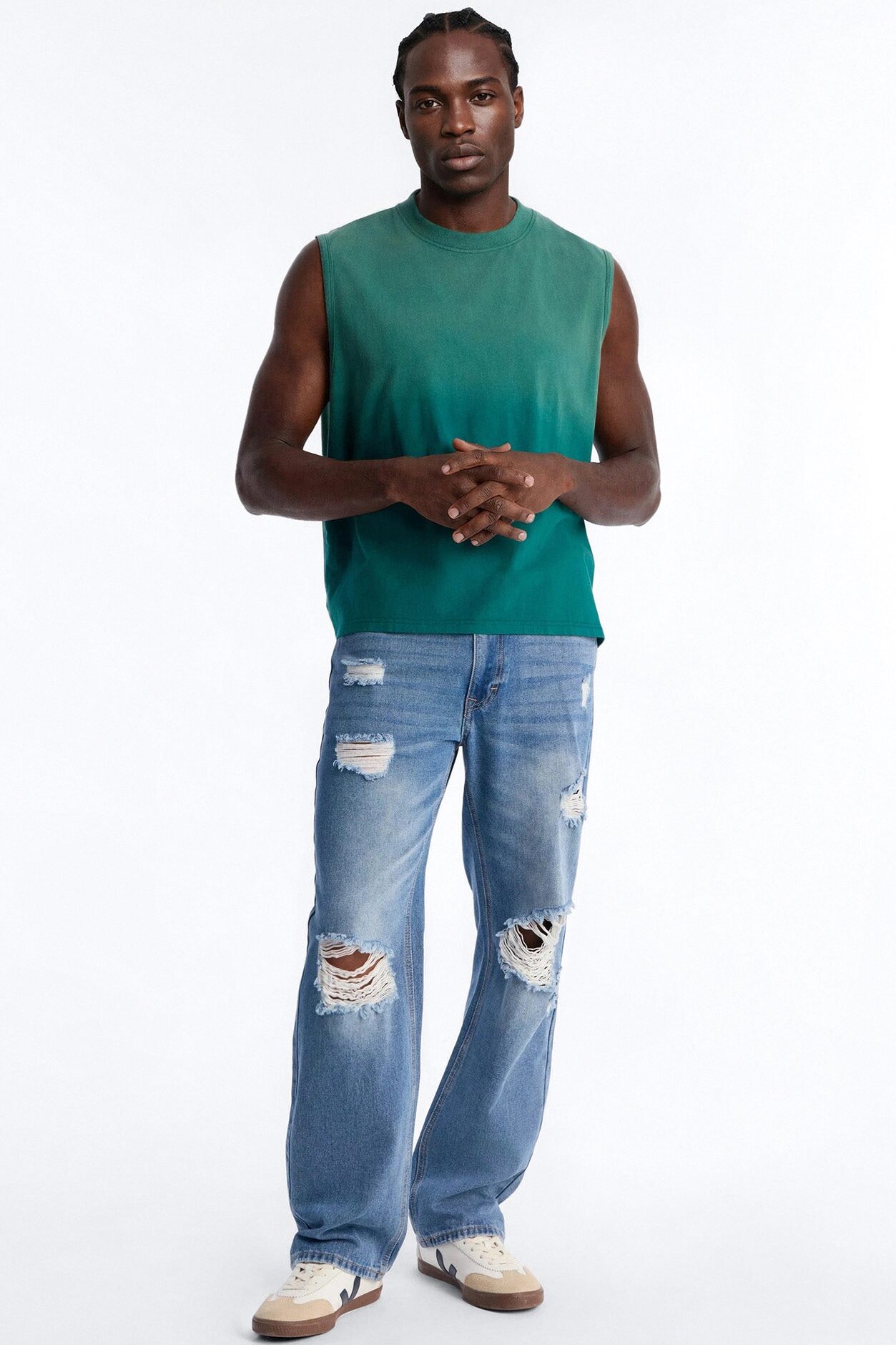 Essential Destroyed Straight Rigid Jean - Medium Blue Wash