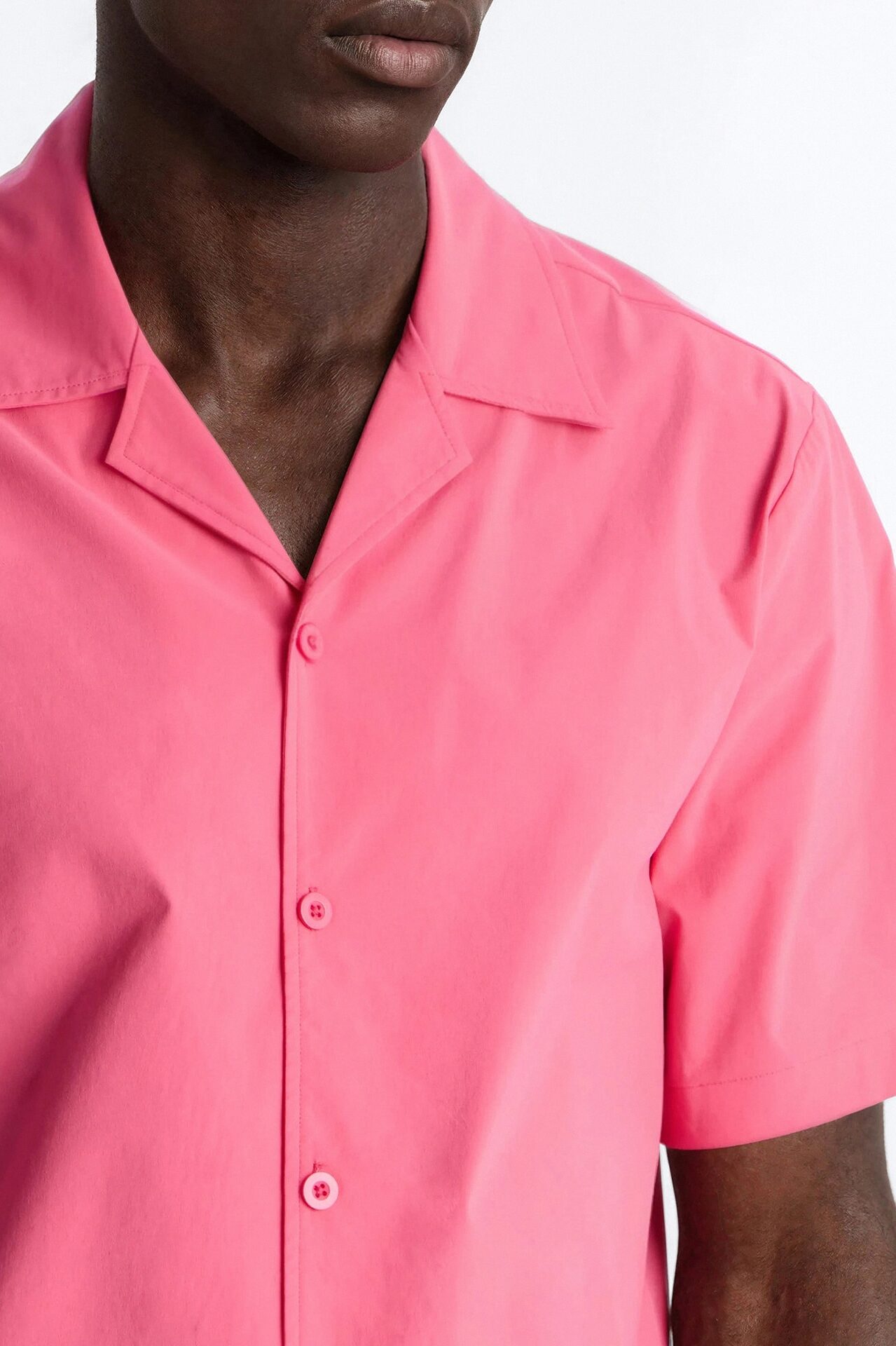 Montez Cuban Collar Button Up Shirt - Hot Pink