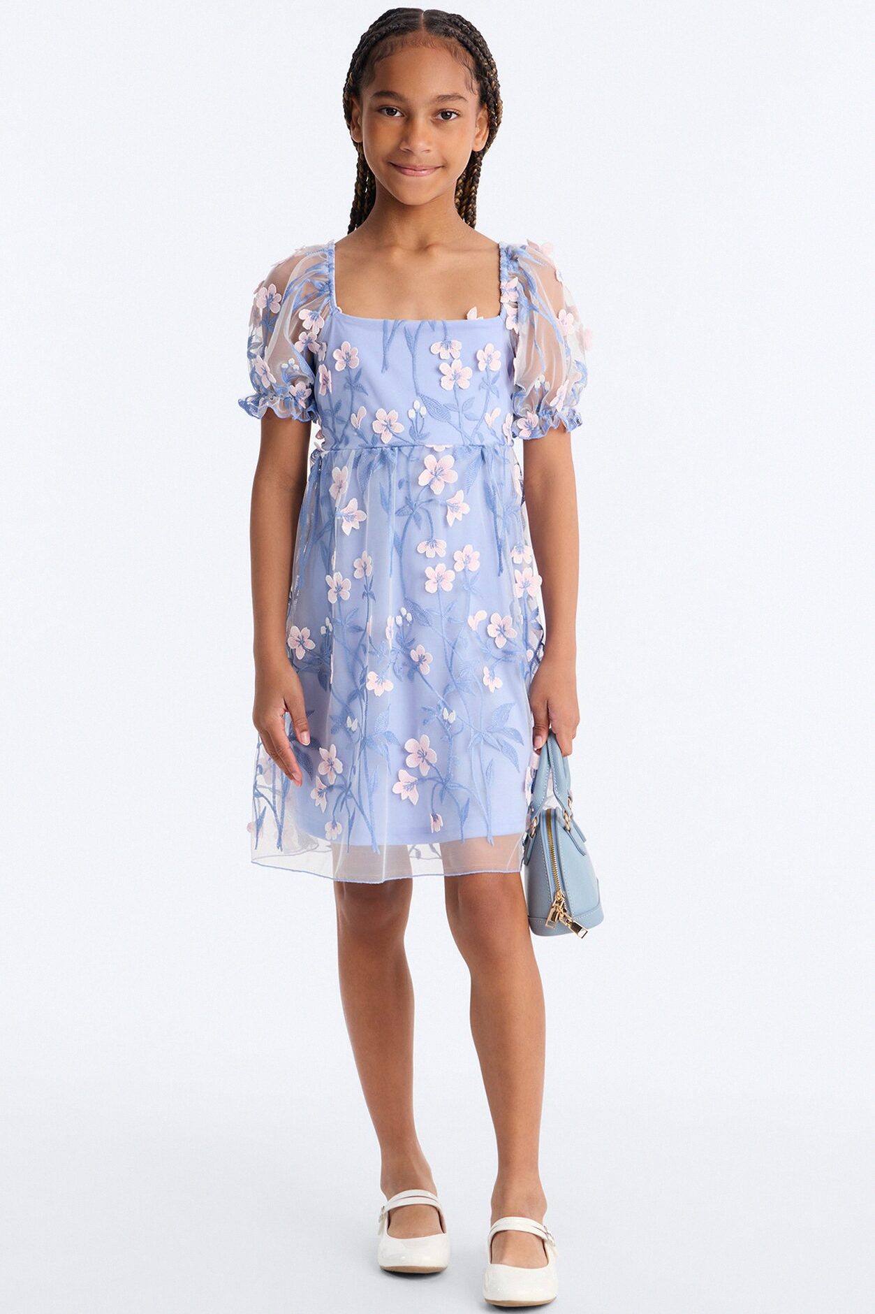 Mini Endless Flowers Dress - Light Blue