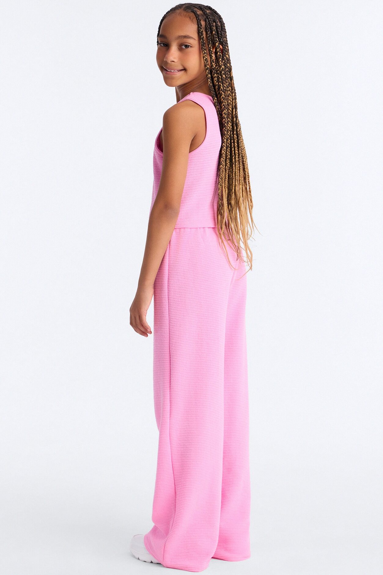 Mini Alana Textured Wide Leg Pant Set - Pink