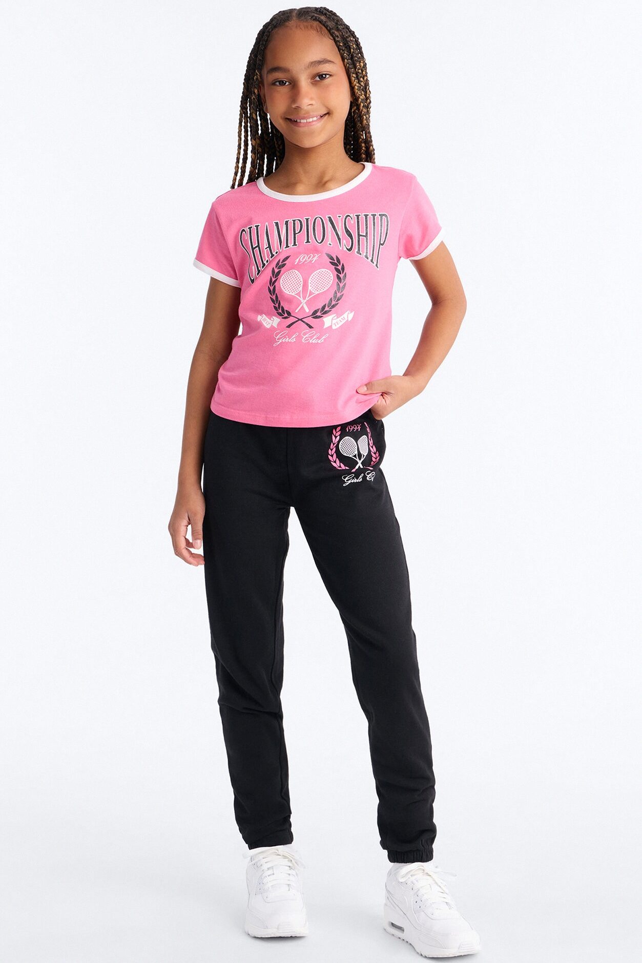Mini Girls Club Championship Jogger Pant Set - Pink/combo