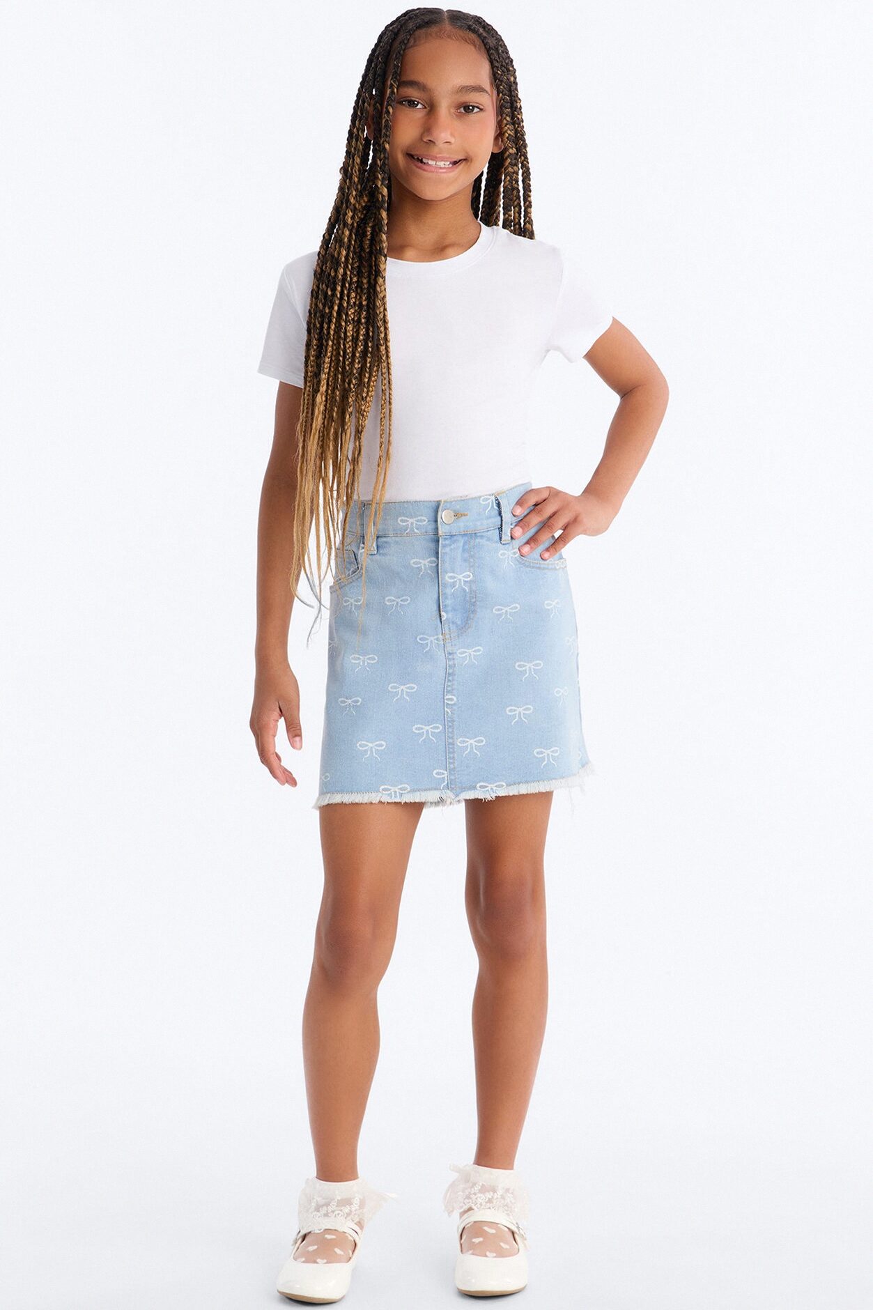 Mini Wonderful Bows Denim Skirt - Medium Wash