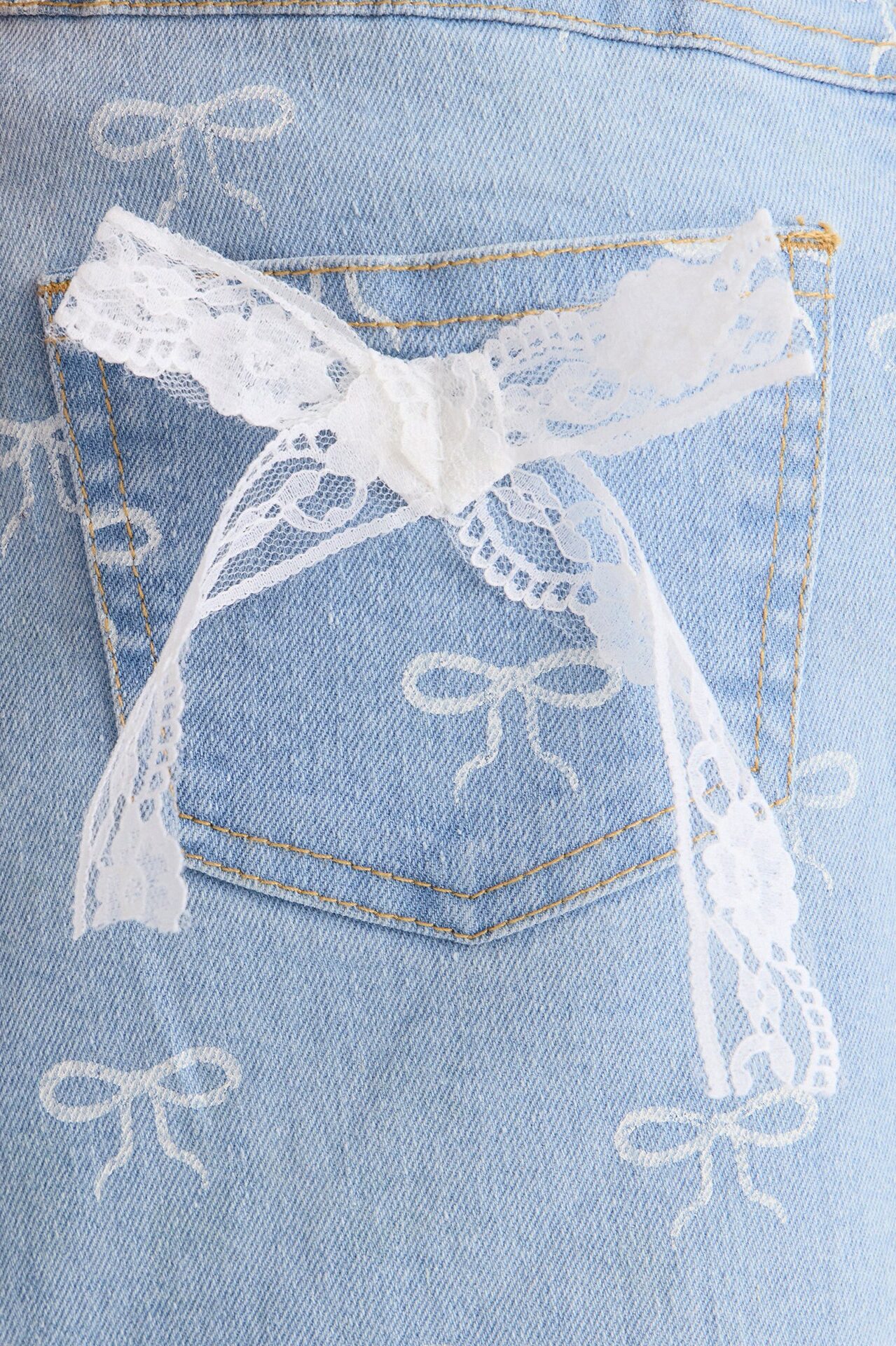 Mini Wonderful Bows Denim Skirt - Medium Wash